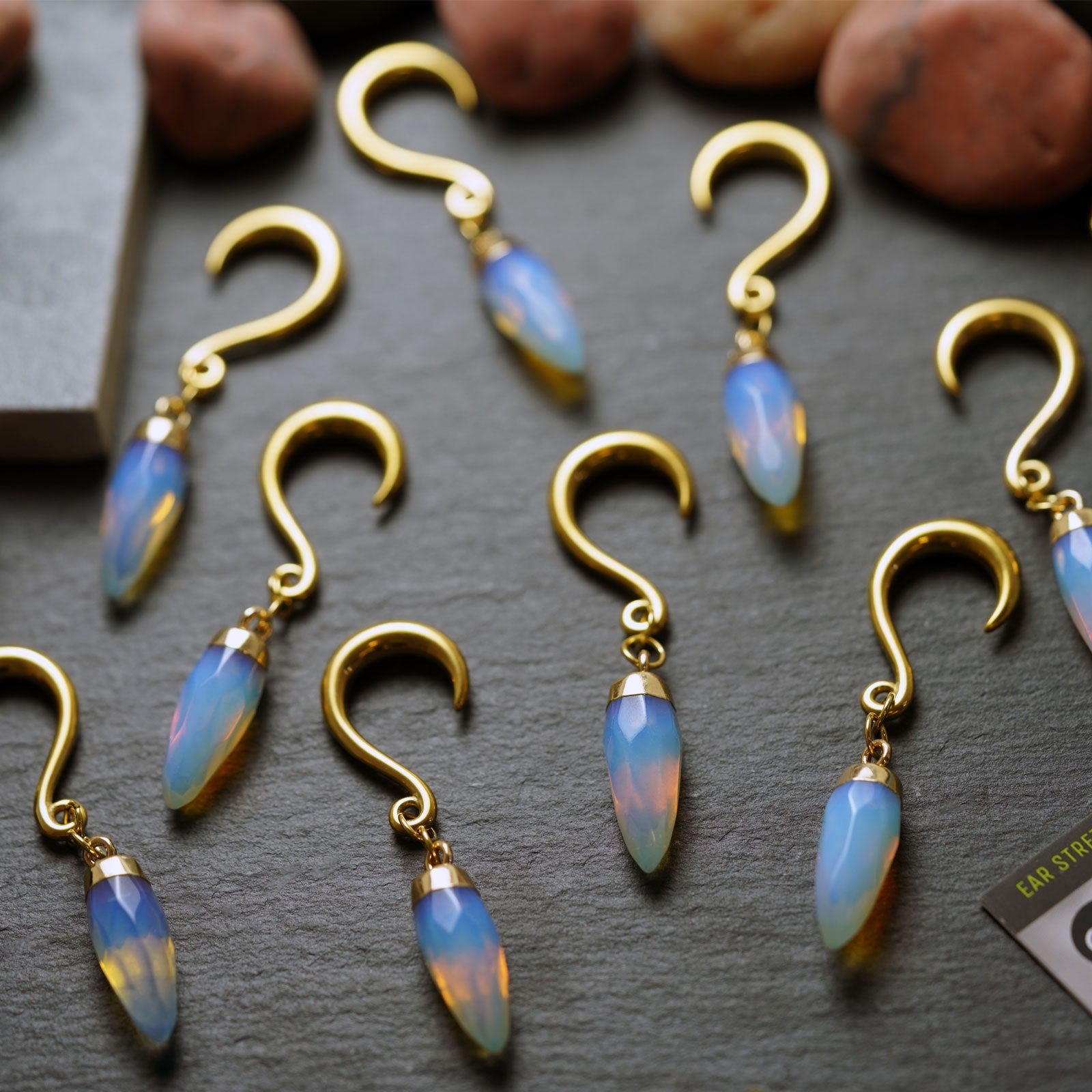 Opalite Faceted Pendant With Gold PVD Hook Mini Ear Weight Group Shot