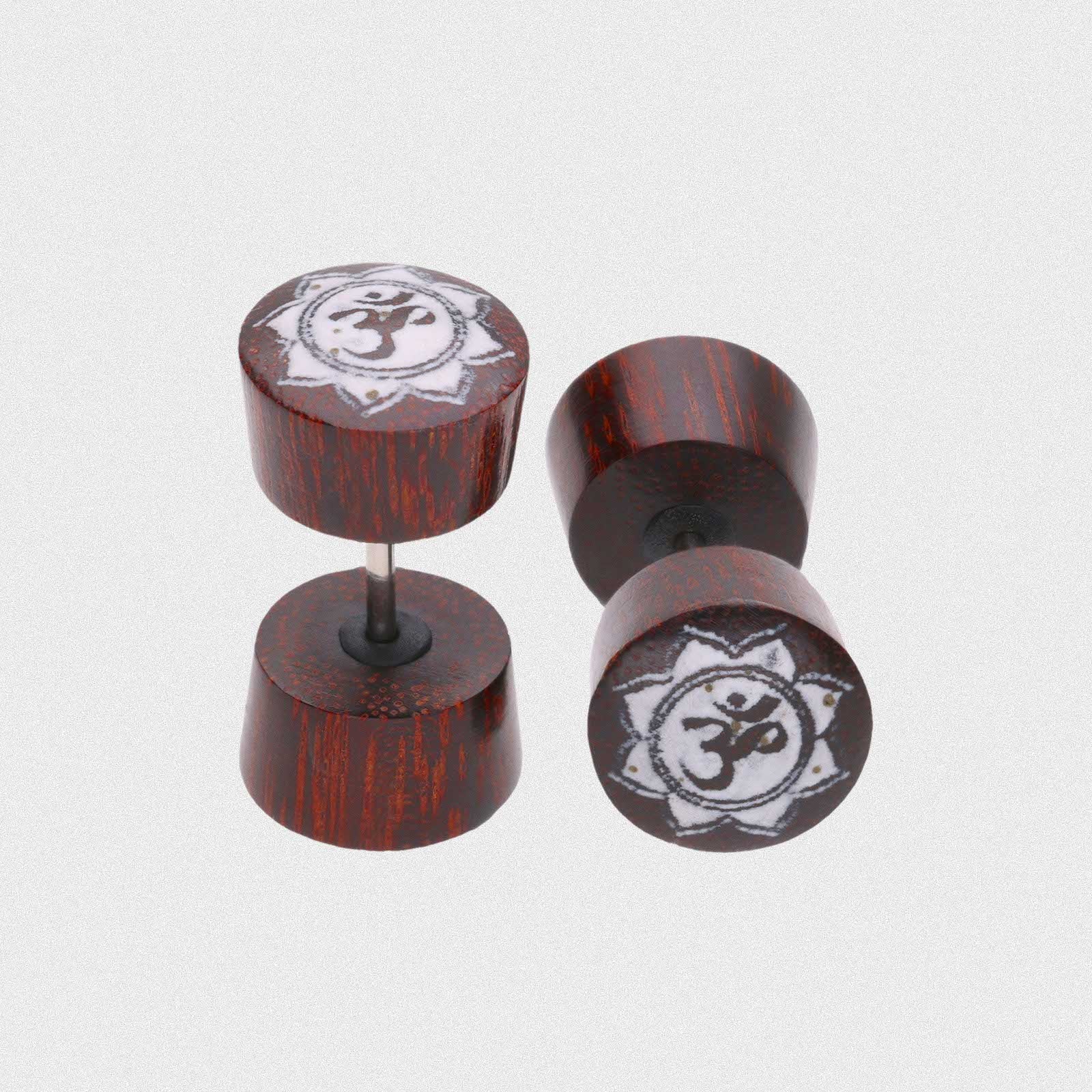 Palm Wood Fake Gauge Plug With Om Mani Bone Inlay