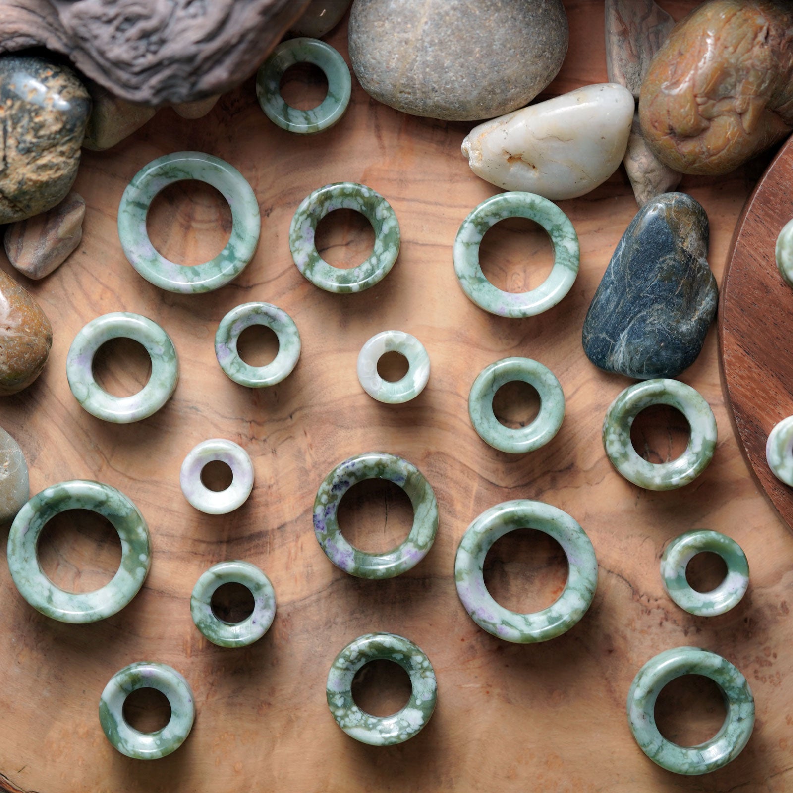 Peace Jade Double Flare Concave Stone Tunnel Group Shot