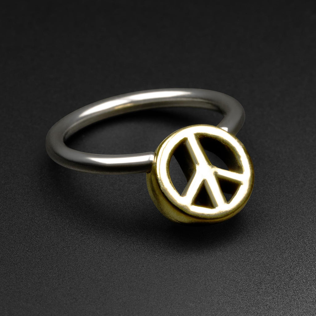 Peace Sign Brass & Surgical Steel BCR Ball Closure Ring