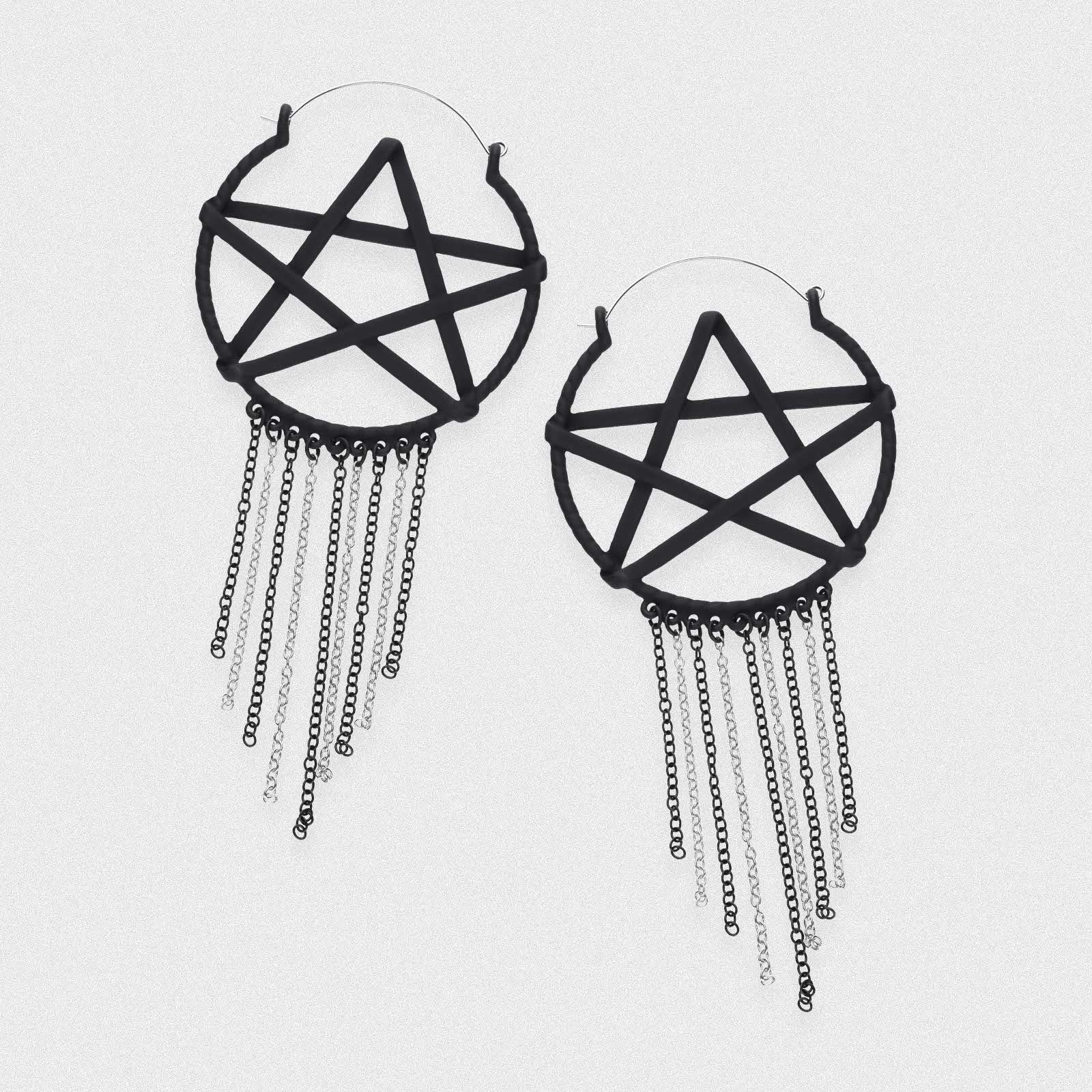 Pentagram With Dangle Chains Black PVD Plug Hoops