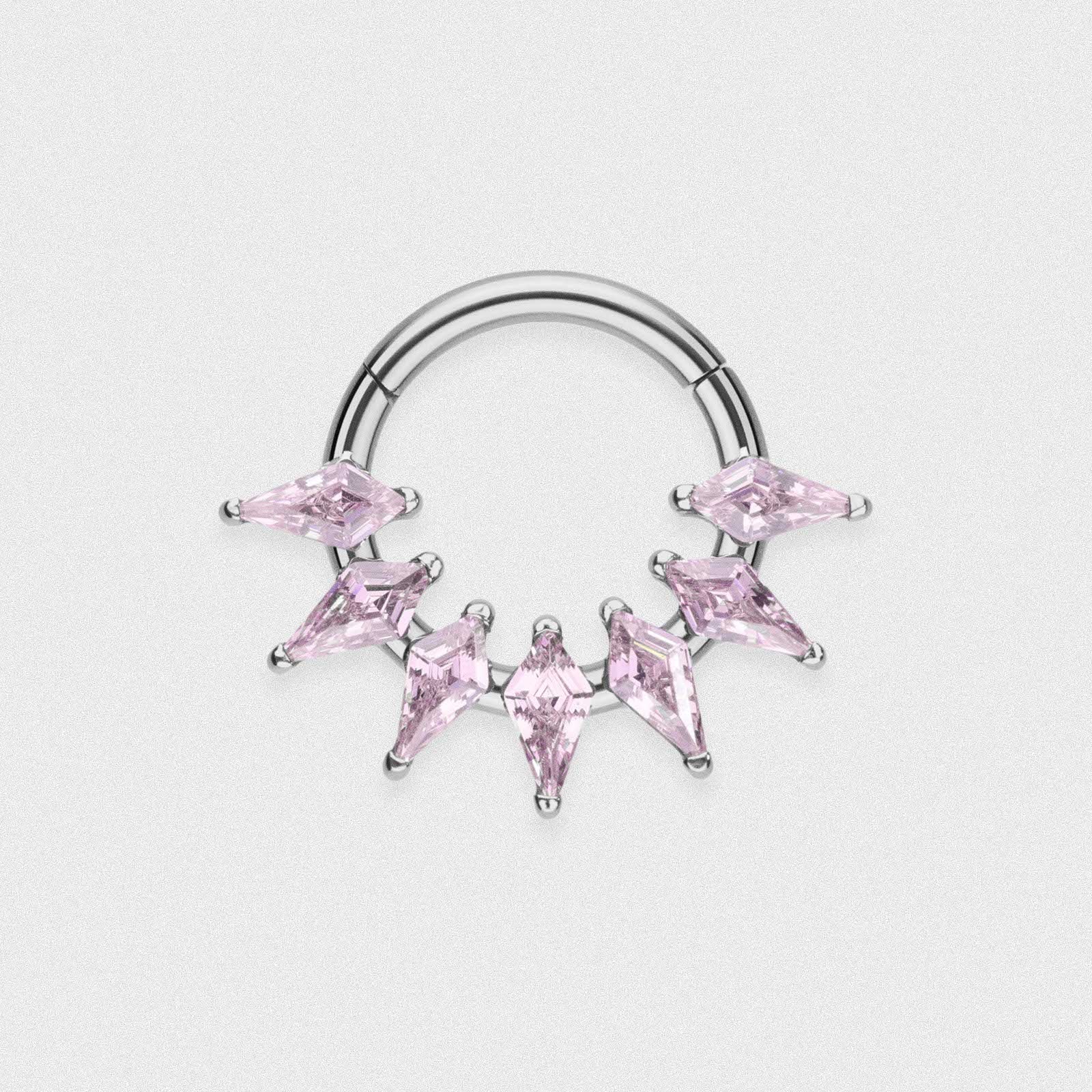 Pink Gem Shard Titanium Septum Clicker Ring