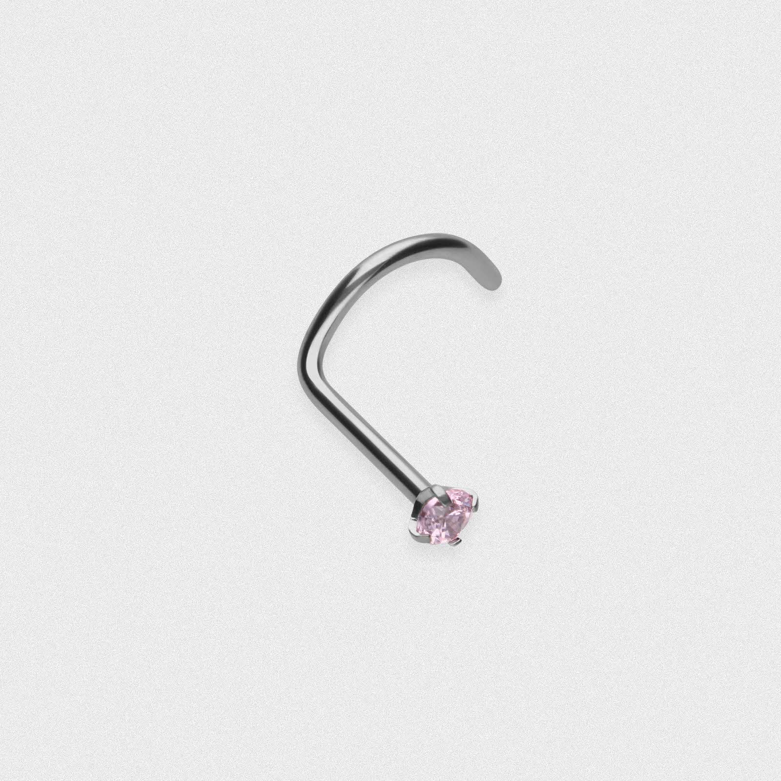 Pink Jewelled Titanium Nose Stud (Nose Screw)