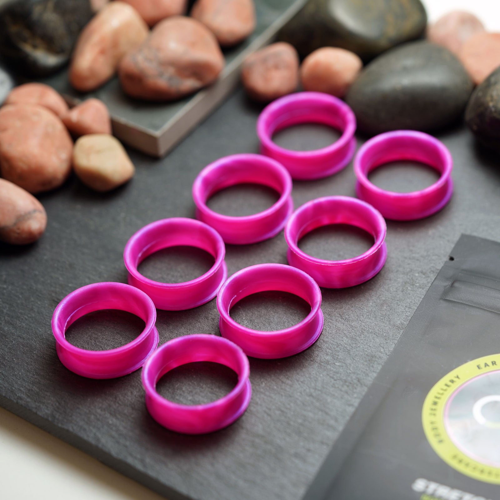Pink With Purple Shimmer Double Flare Silicone Tunnel Group Shot