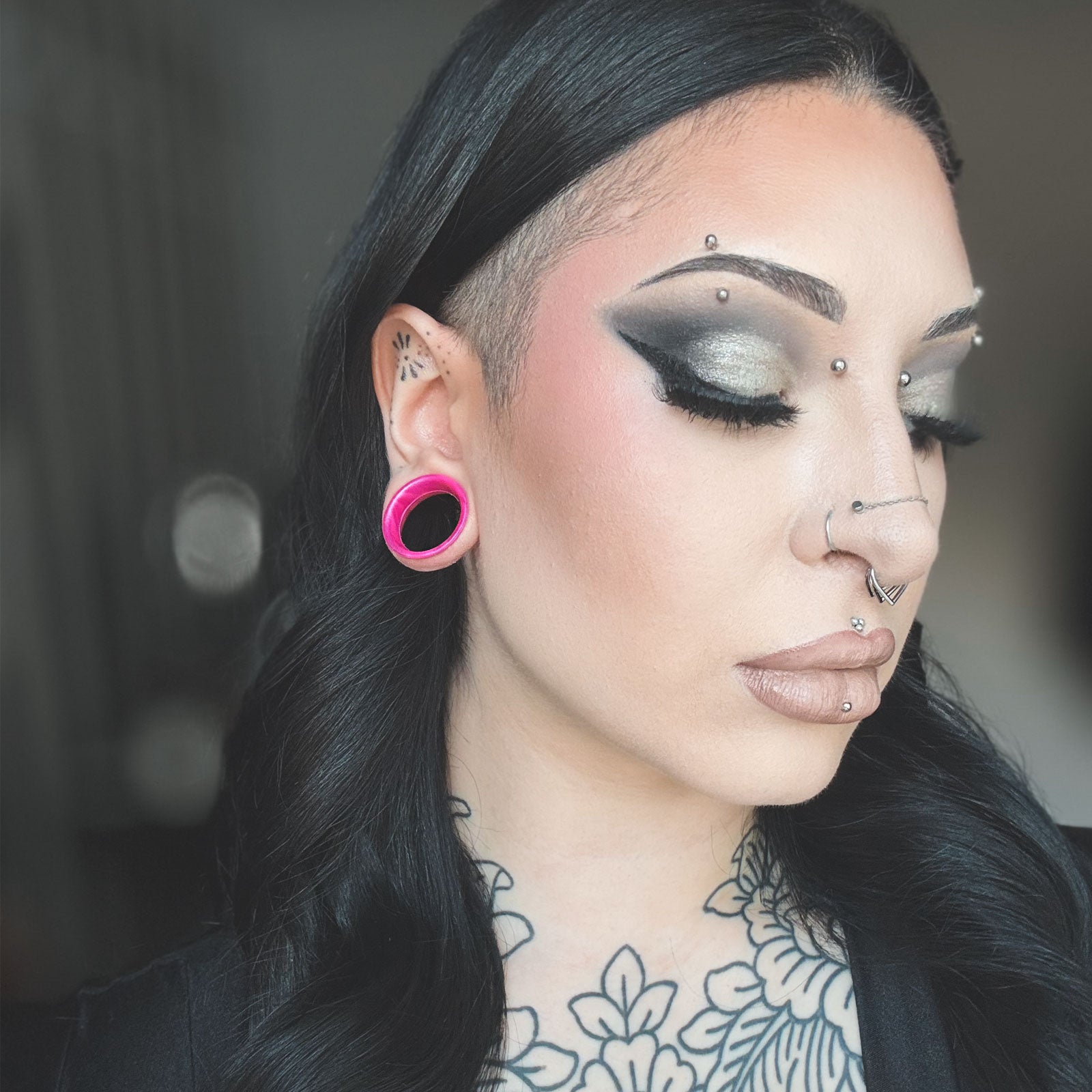 Pink With Purple Shimmer Double Flare Silicone Tunnel Model Shot