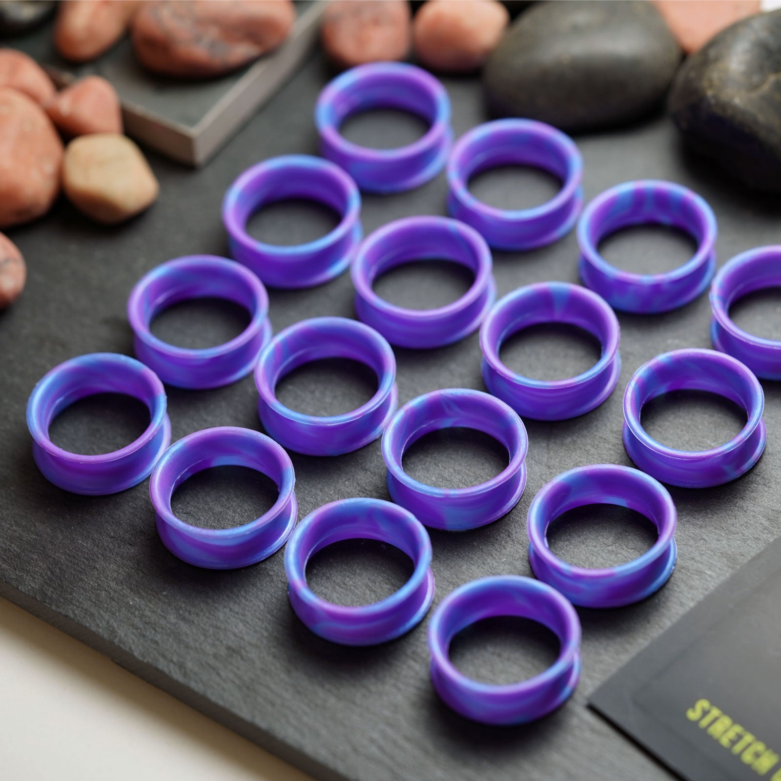 Purple And Blue Ombré Double Flare Silicone Tunnel Group Shot