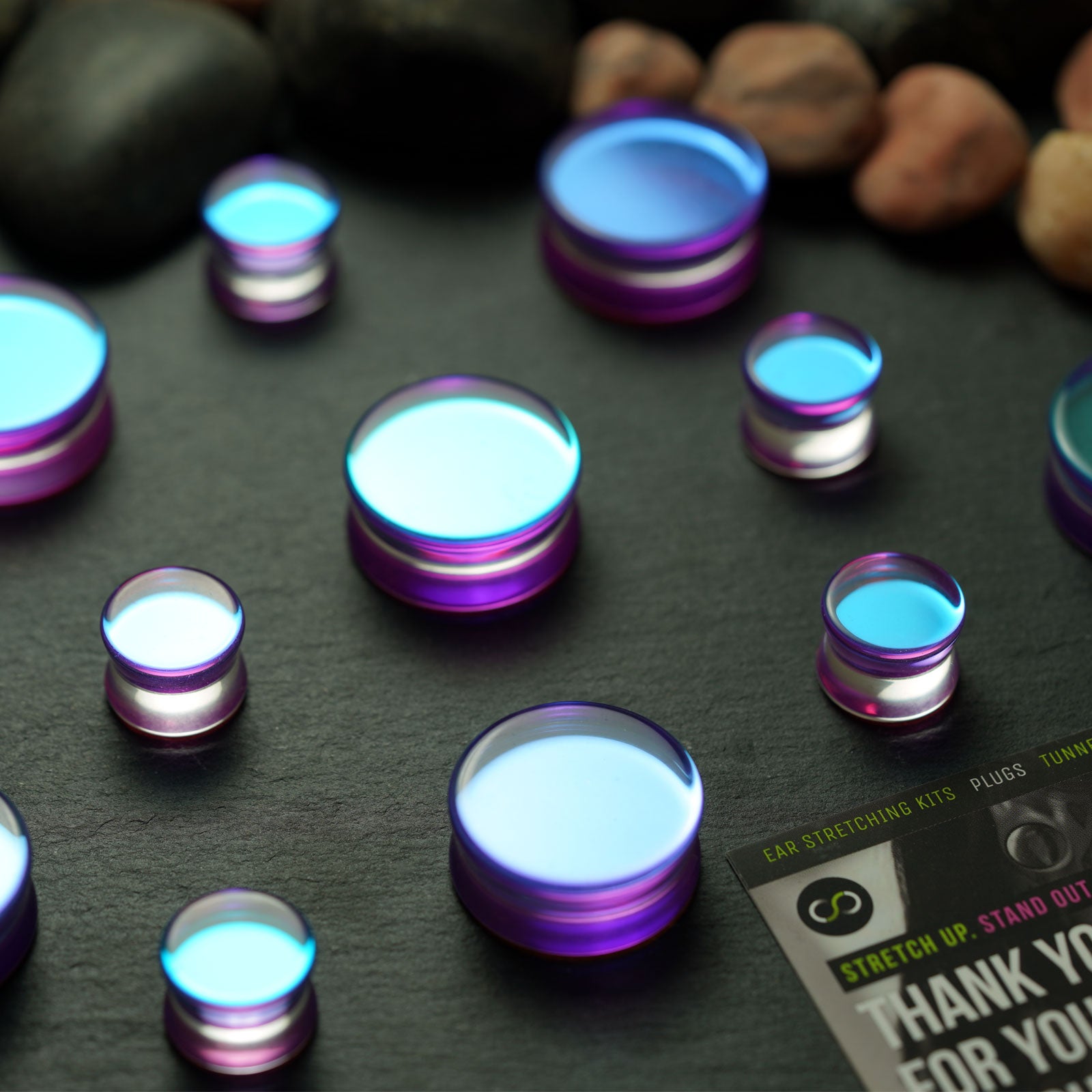 Purple Aurora Glass Double Flare Plug Group Shot