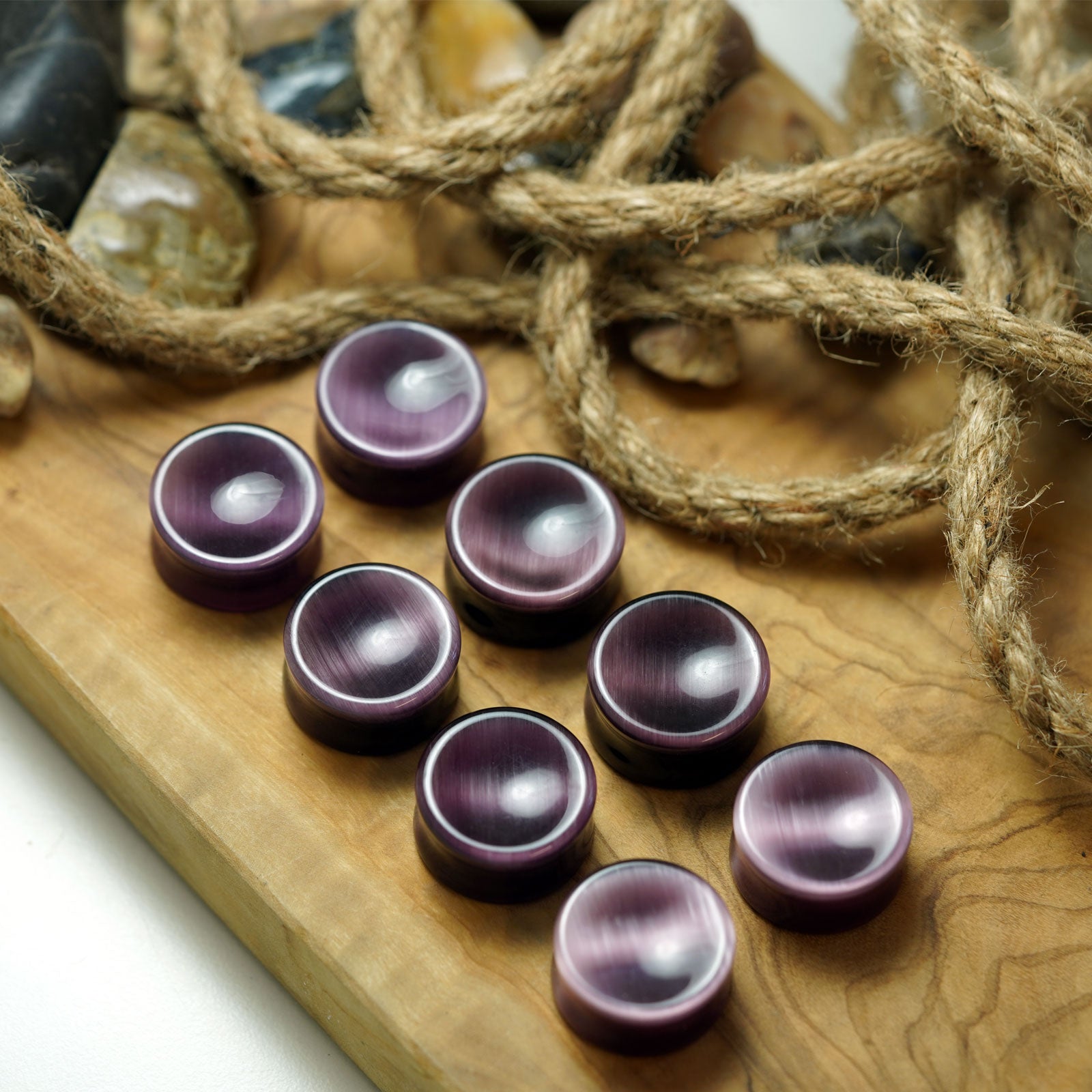 Purple Cat's Eye Glass Double Flare Concave Plug Group Shot