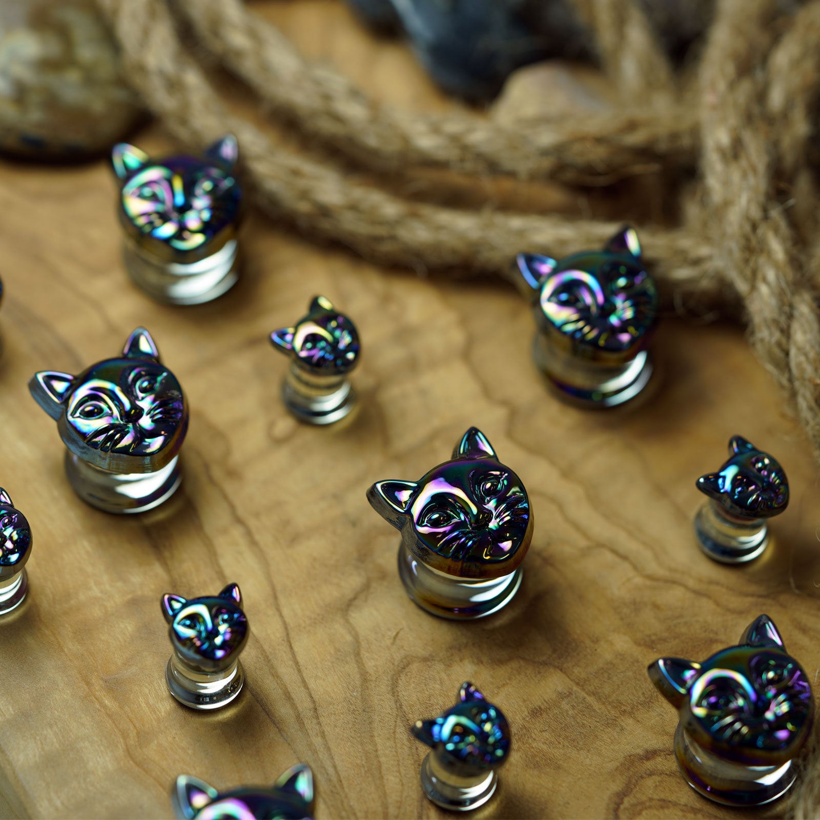 Rainbow Cat Glass Double Flare Plug Group Shot