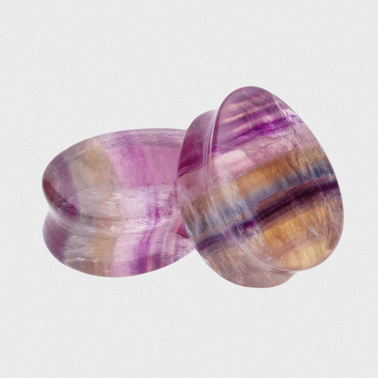Rainbow Fluorite Double Flare Convex Teardrop Plug