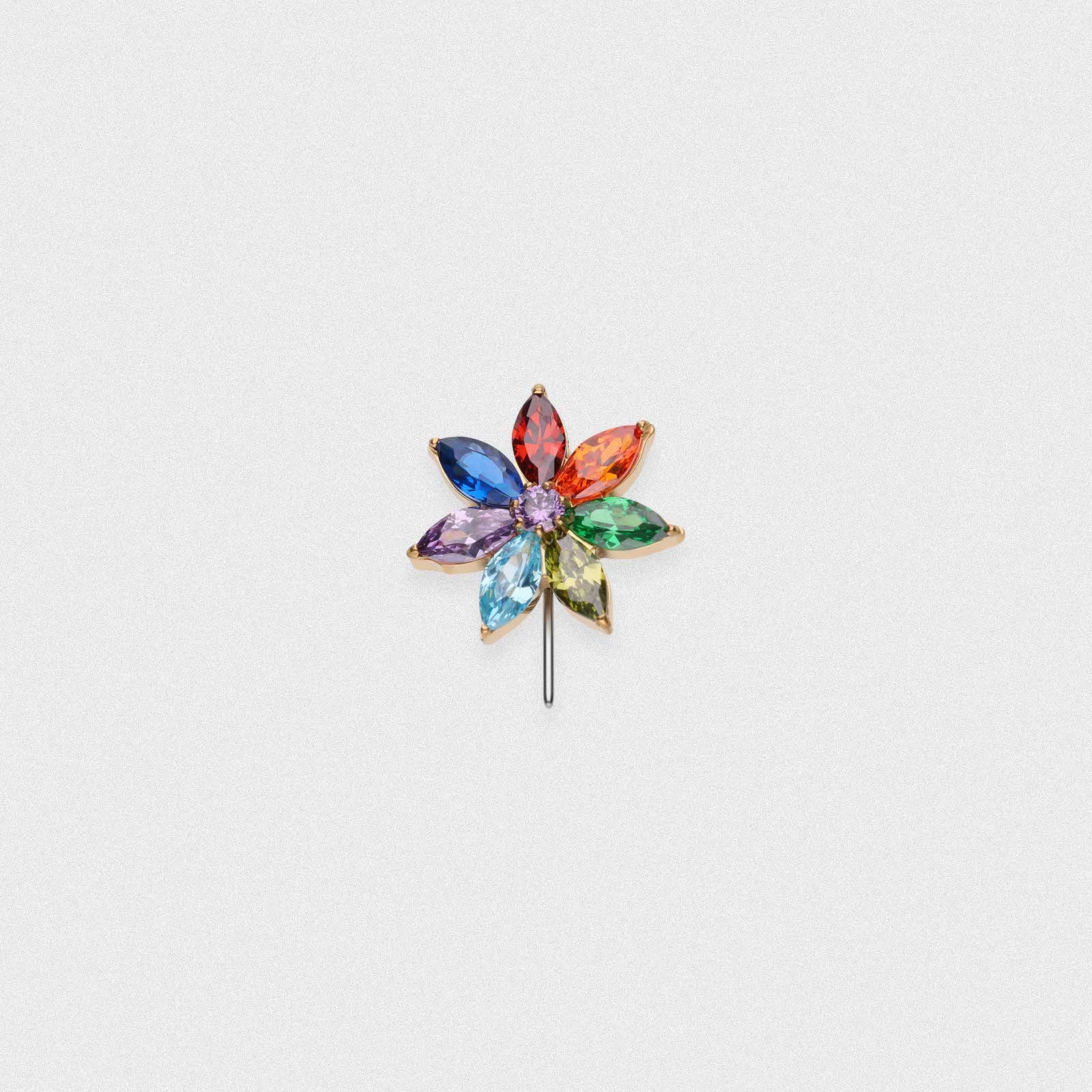 Rainbow Marquise Flower Front Facing Gold PVD Titanium Threadless Top