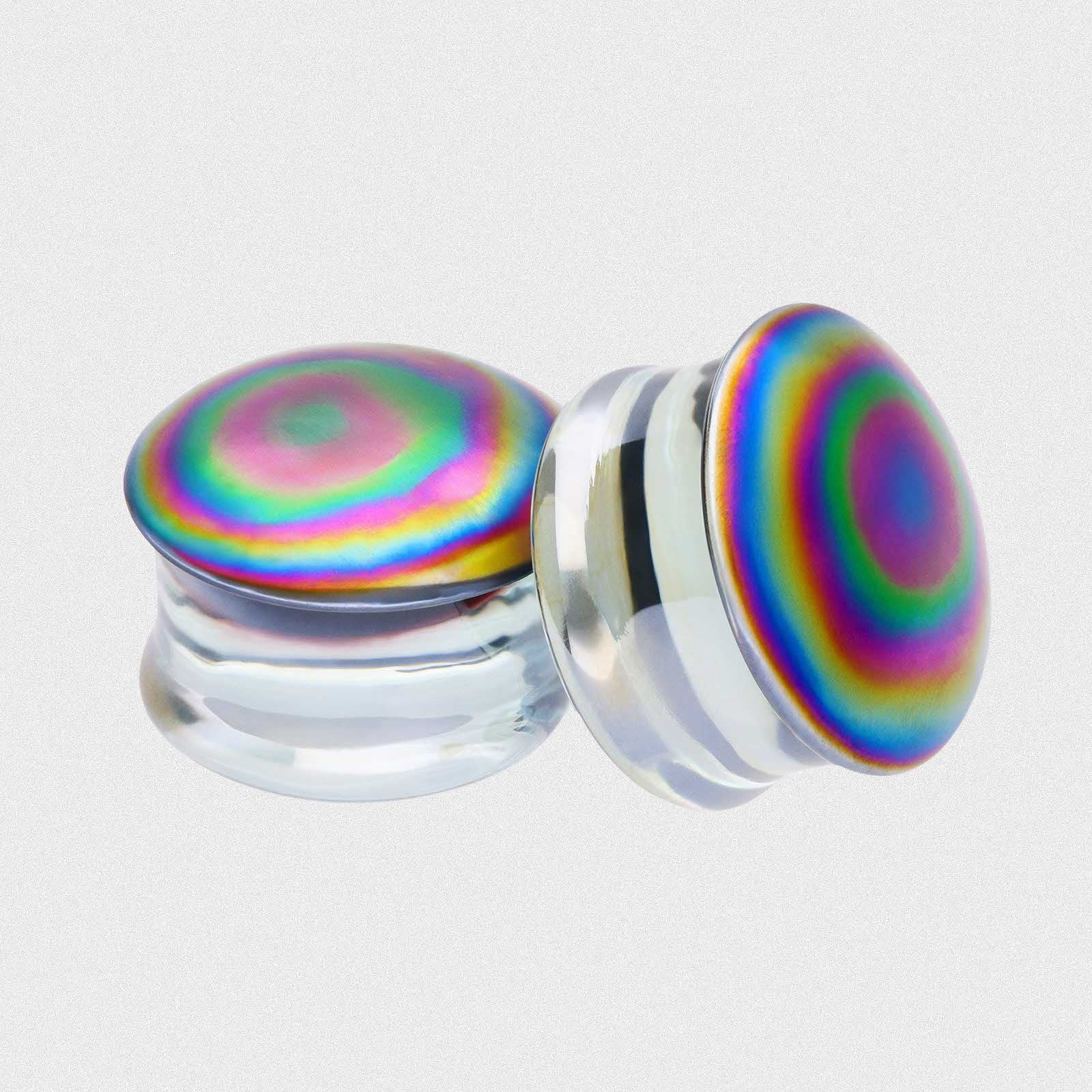 Rainbow Oil Slick Glass Double Flare Plug