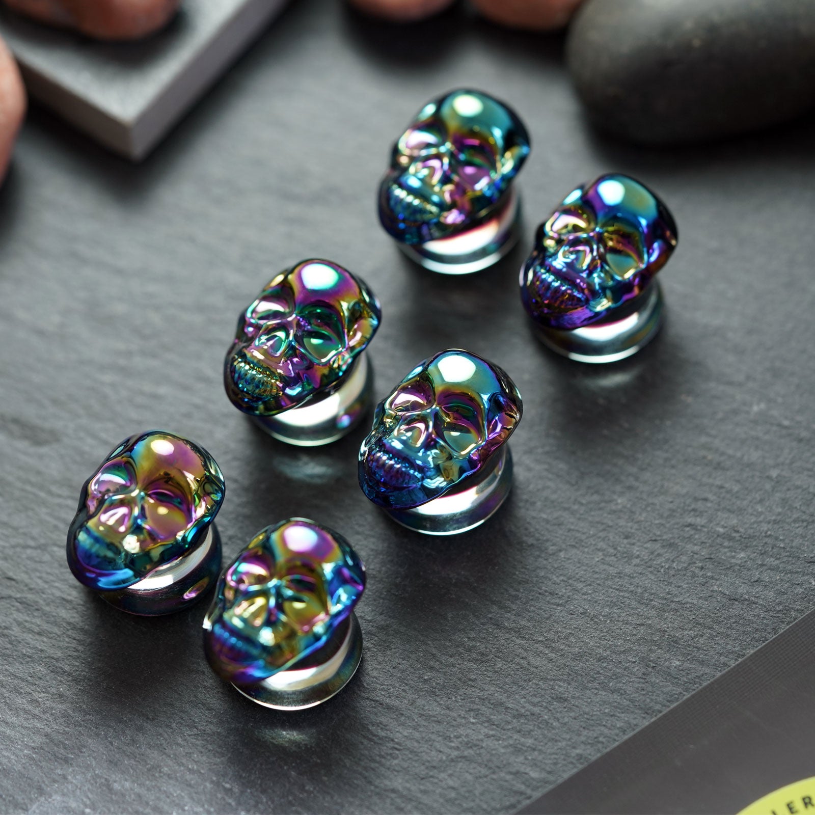 Rainbow Skull Glass Double Flare Plug Group Shot Two