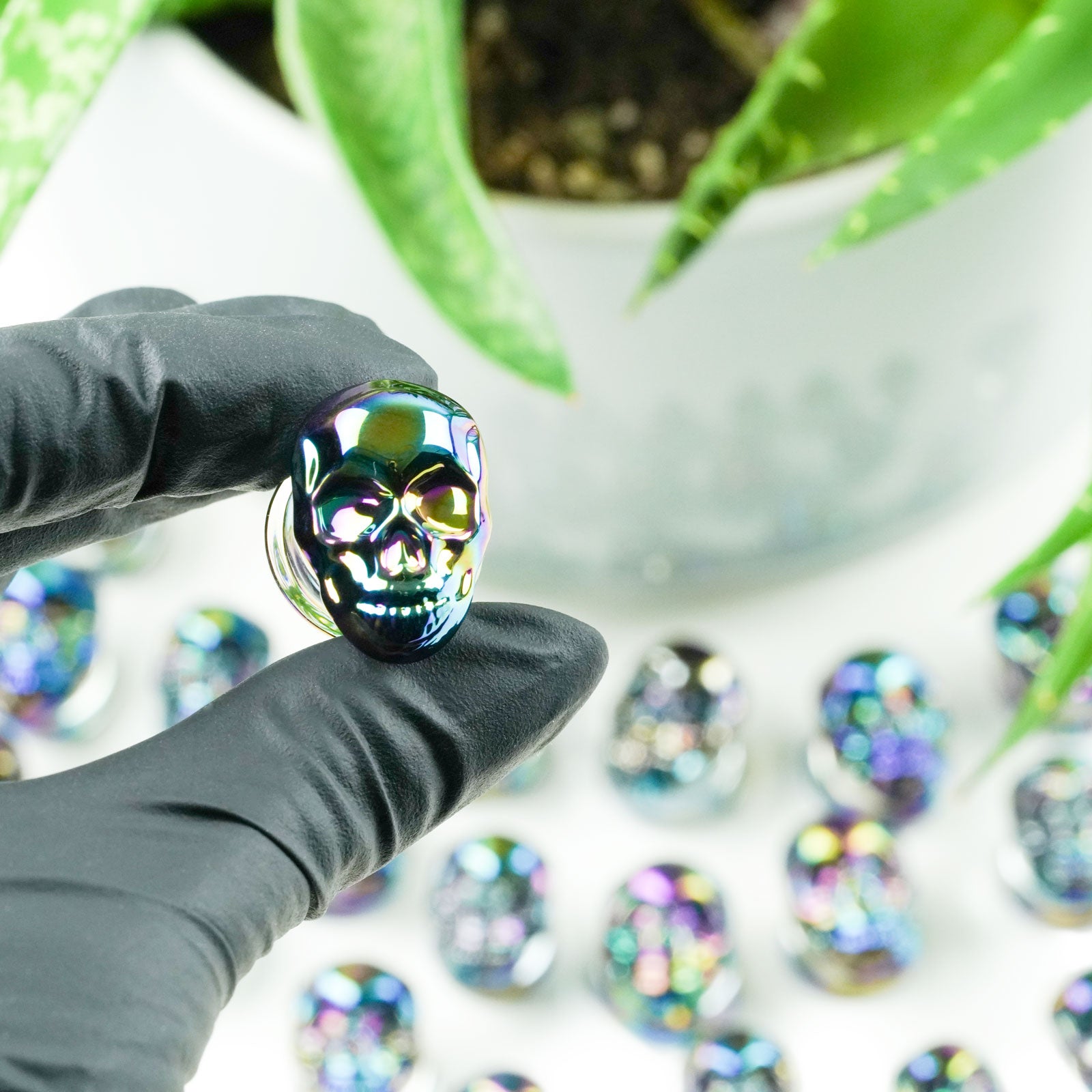 Rainbow Skull Glass Double Flare Plug Group Shot