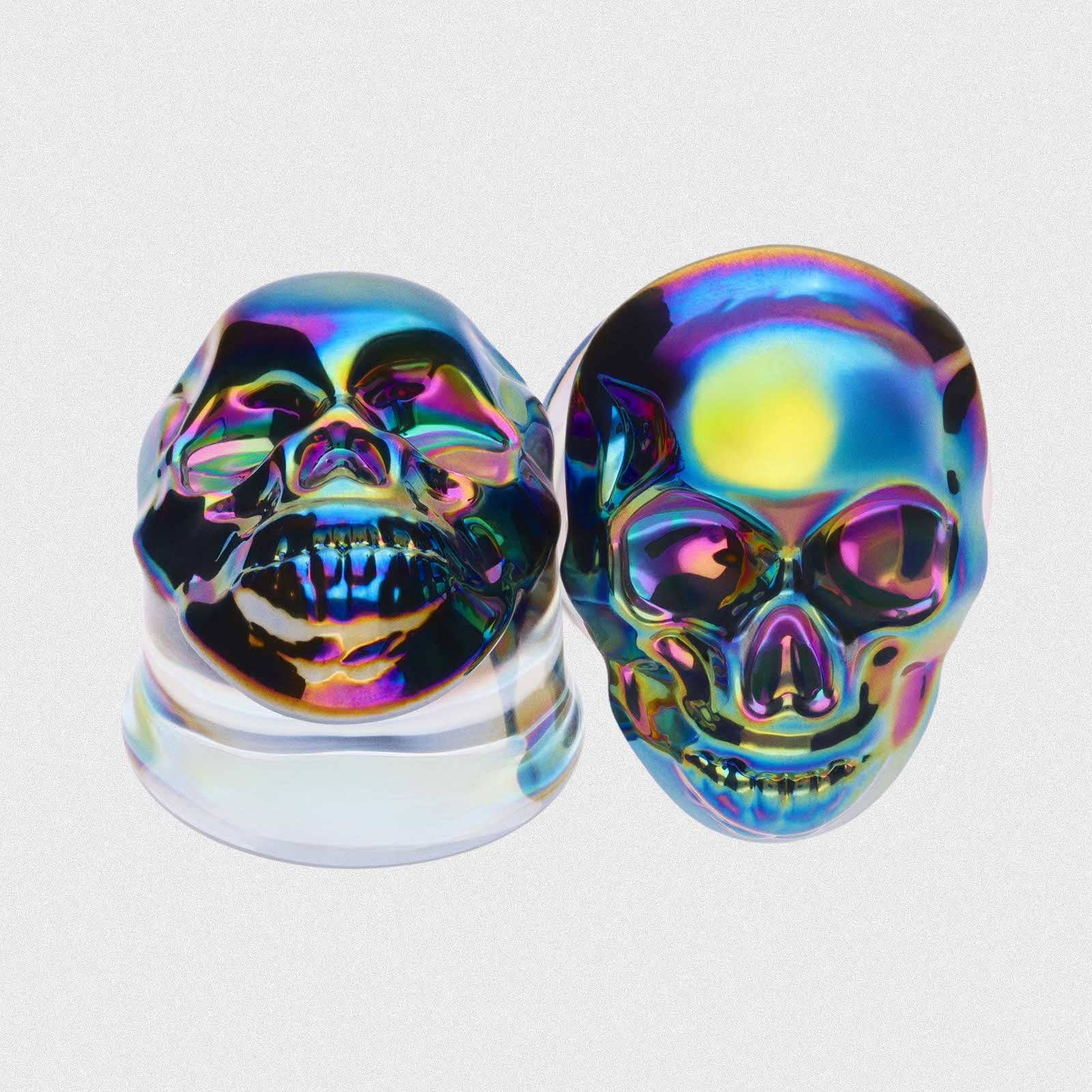Rainbow Skull Glass Double Flare Plug