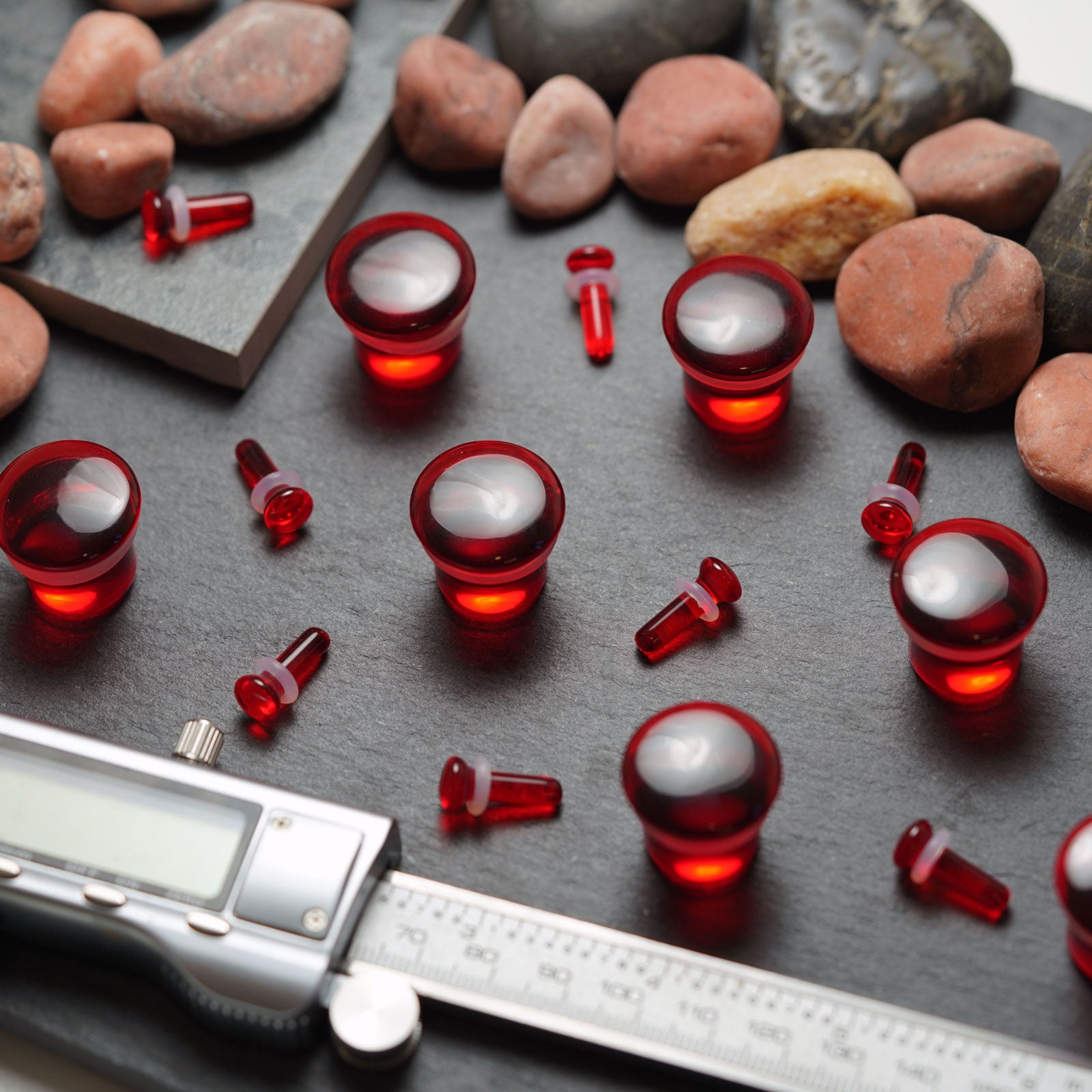 Red Glass Single Flare Convex Plug Group Shot