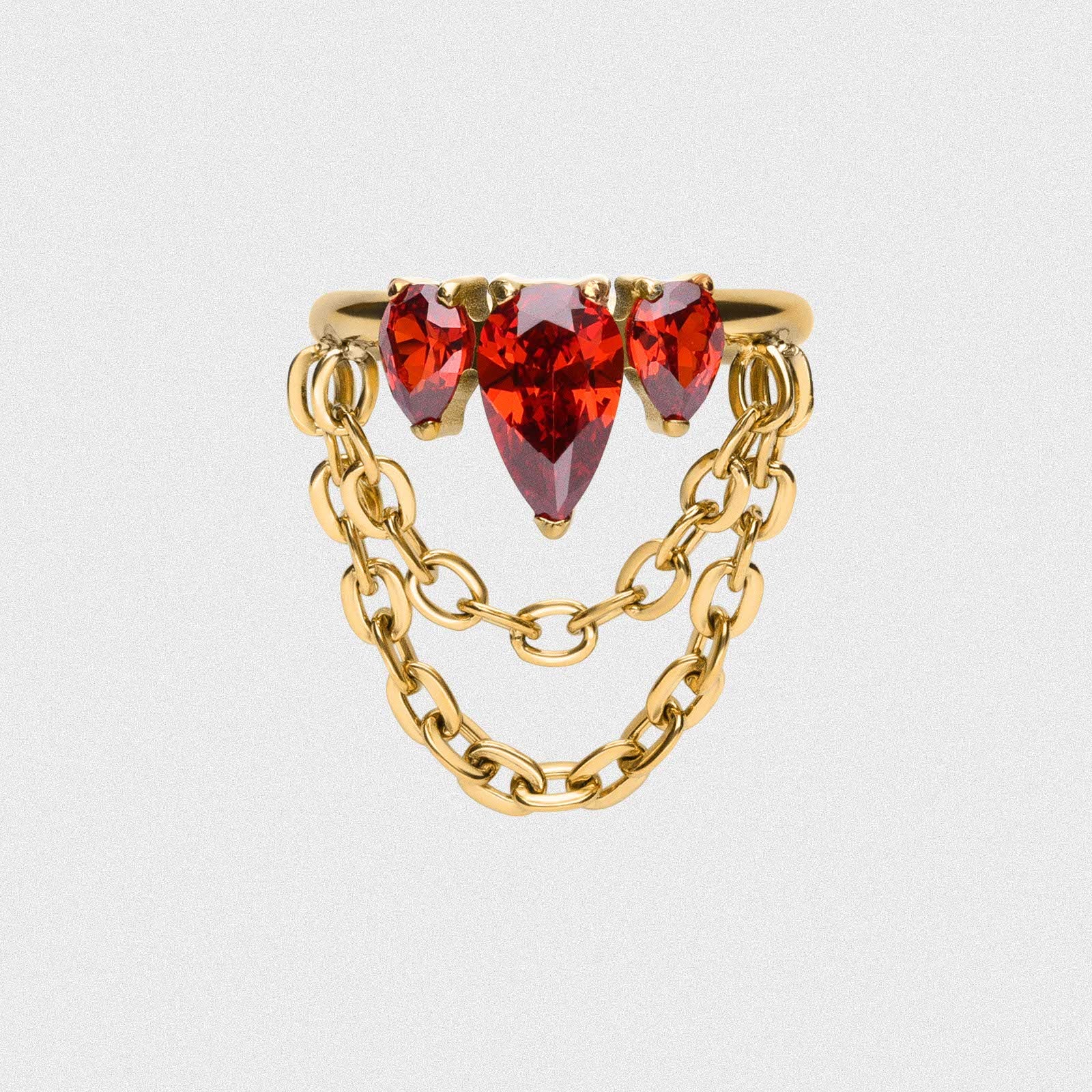 Red Teardrop and Gold PVD Chain Titanium Hinged Segment Ring