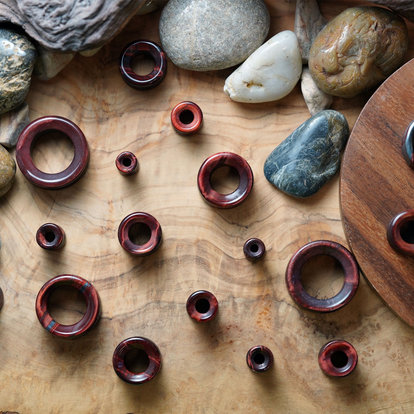 Red Tiger's Eye Double Flare Concave Stone Tunnel Group Shot