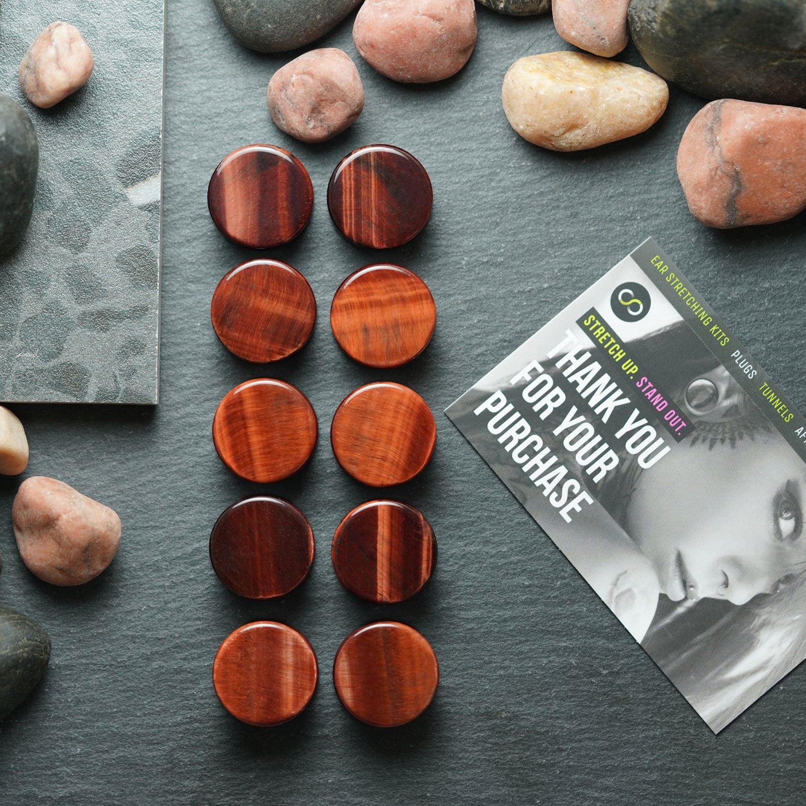 Red Tiger's Eye Double Flare Stone Plug Group Shot