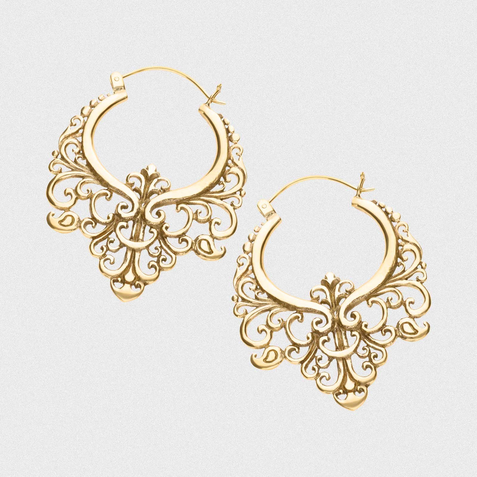 Regal Floral Brass Plug Hoops