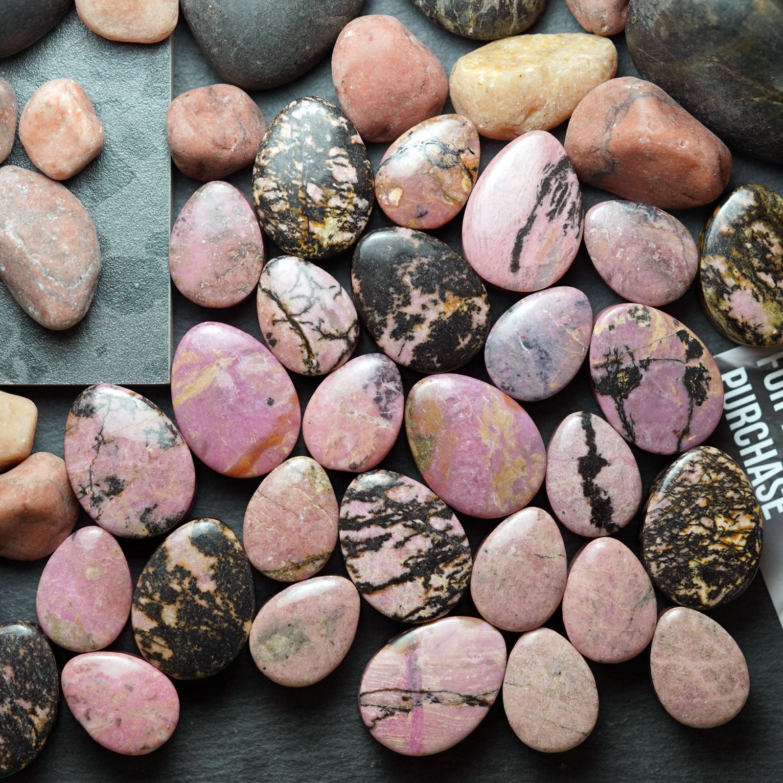 Rhodonite Double Flare Convex Teardrop Plug Group Shot