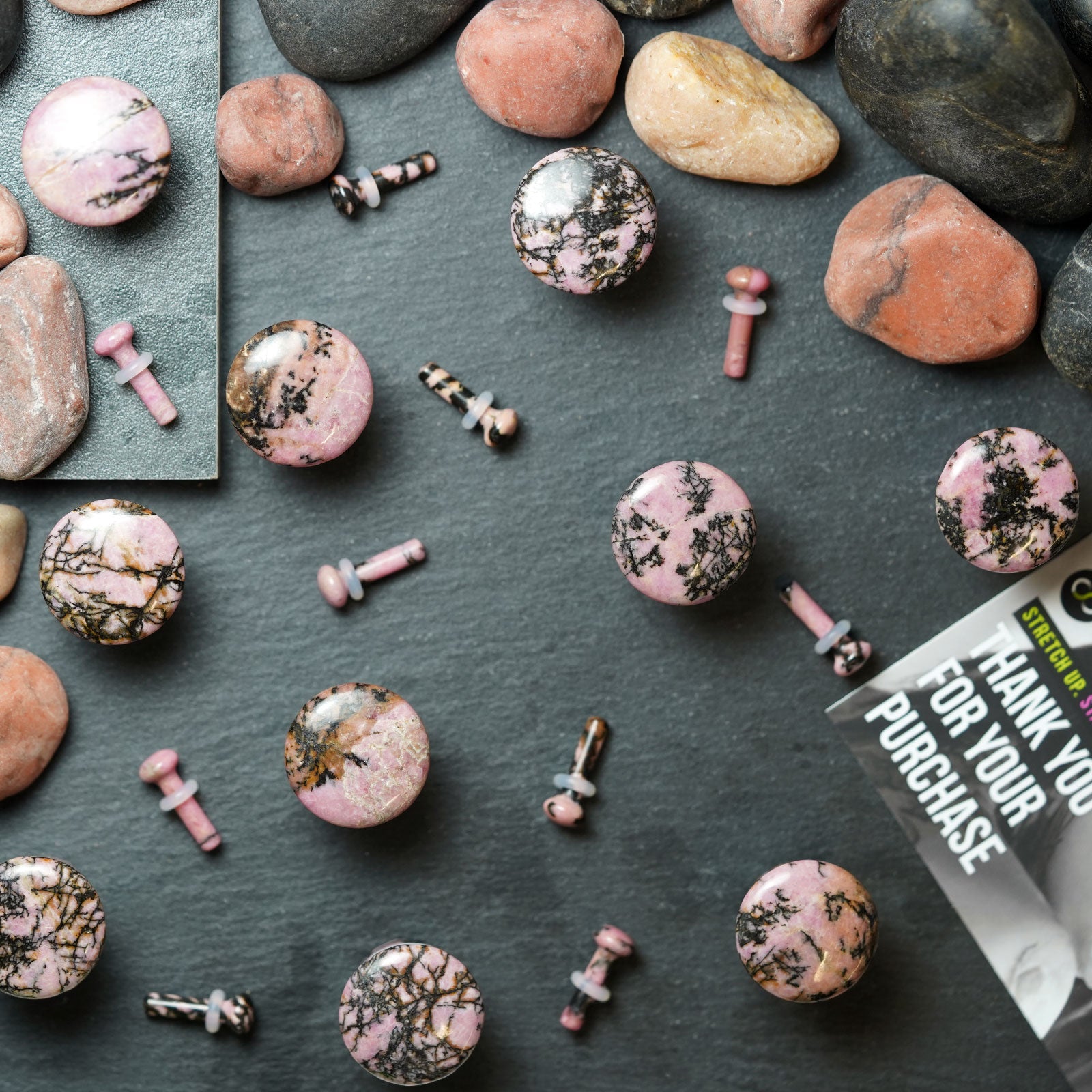 Rhodonite Single Flare Convex Stone Plug Group Shot