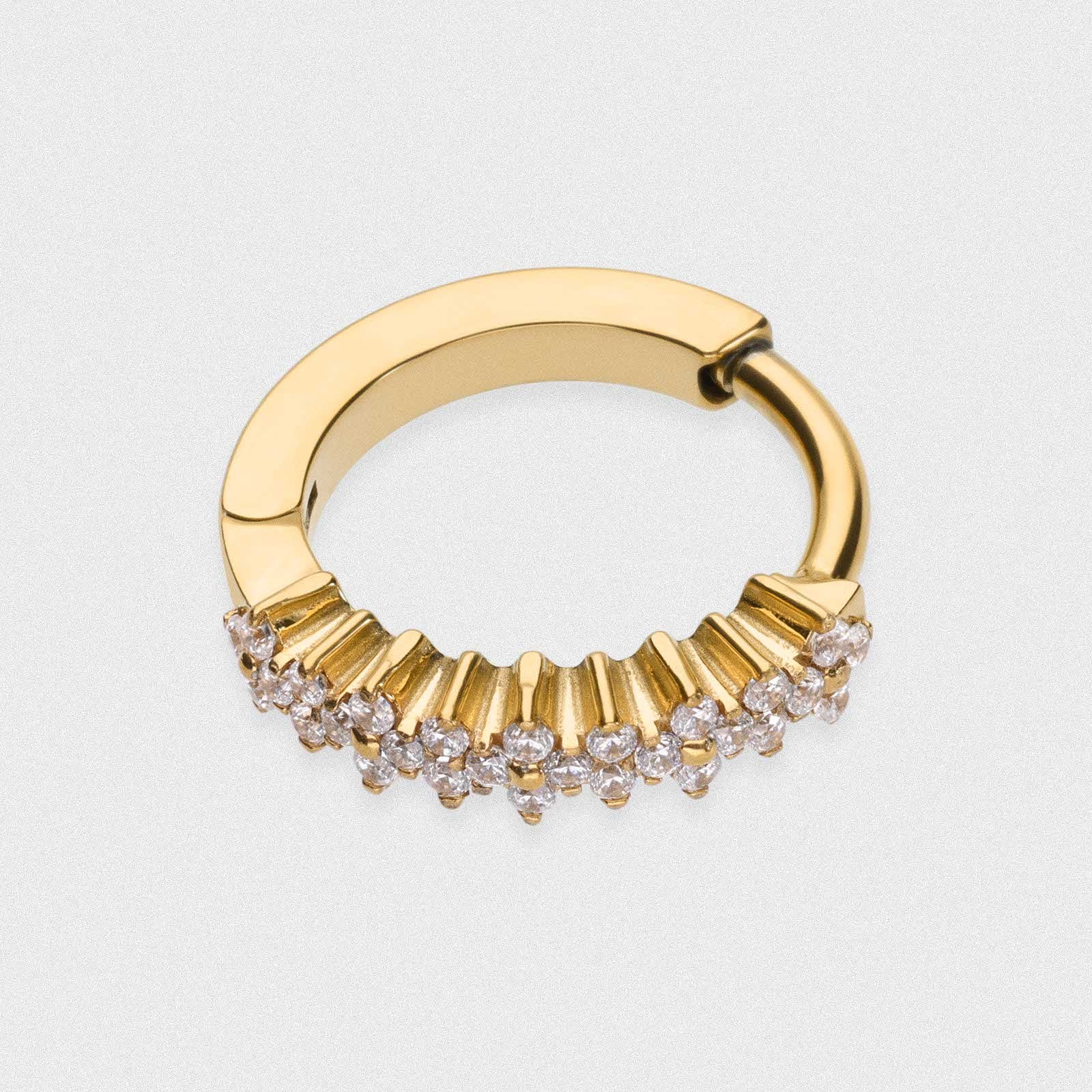 Ridged Bejewelled Cluster Gold PVD Titanium Hinged Segment Ring