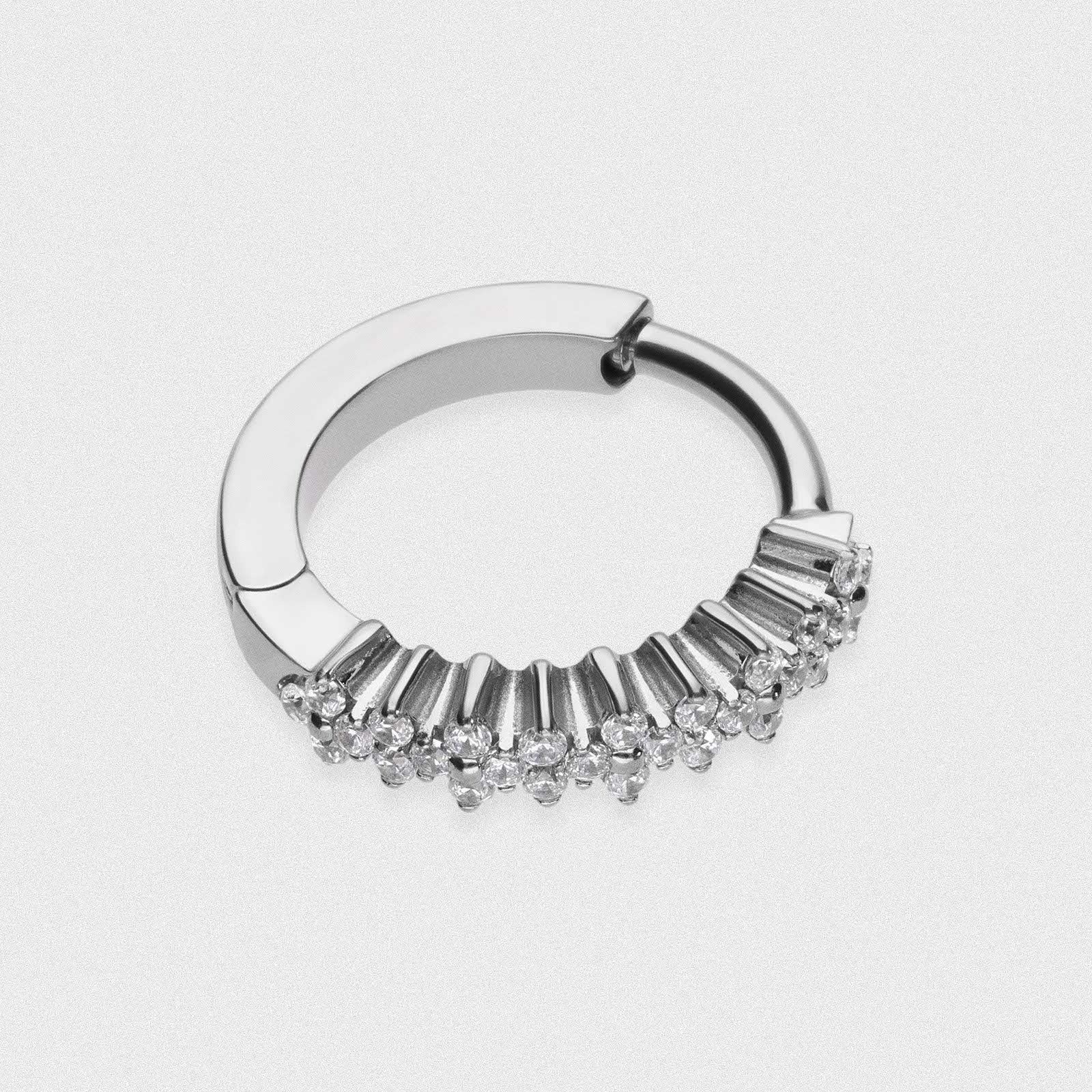 Ridged Bejewelled Cluster Titanium Hinged Segment Ring