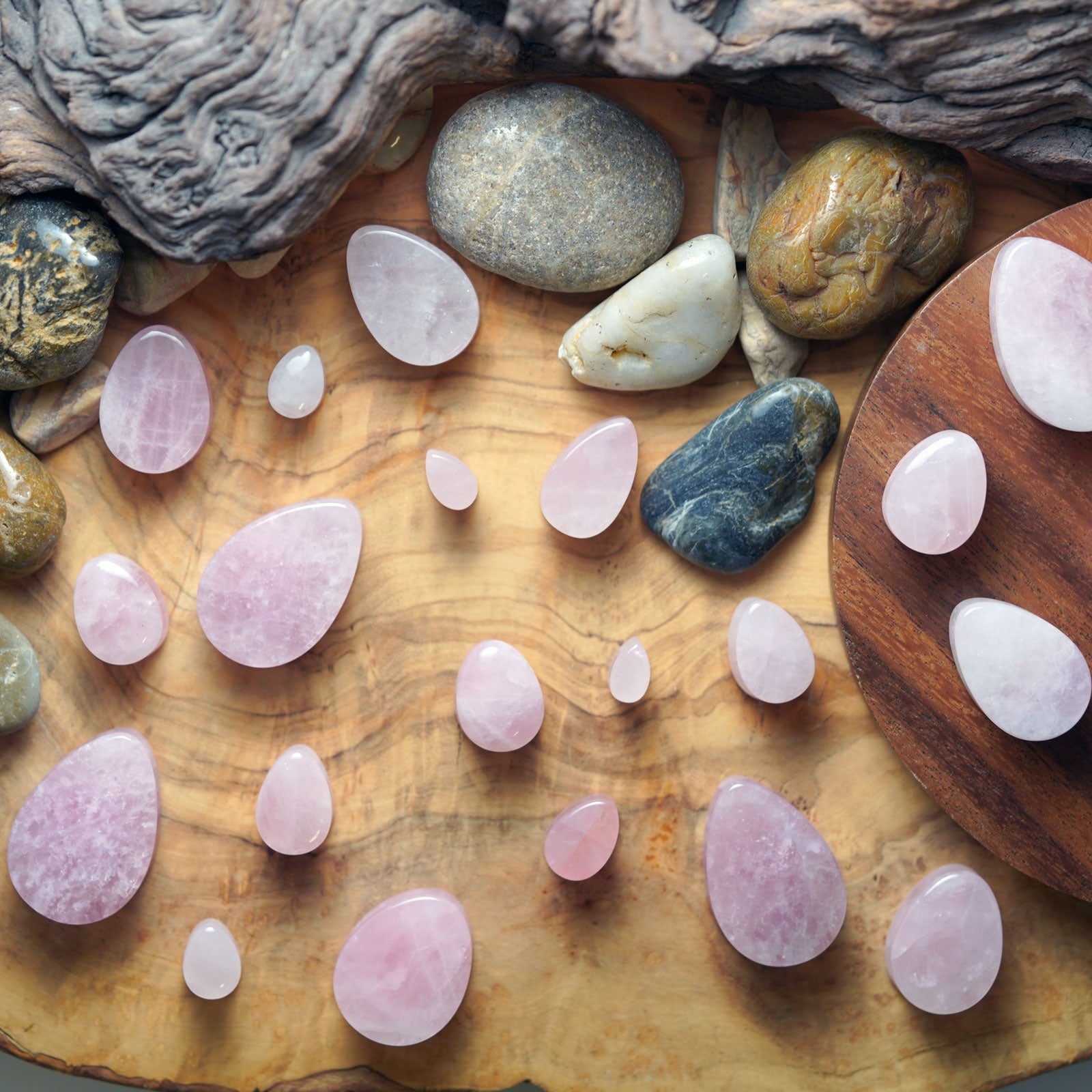 Rose Quartz Double Flare Teardrop Plug Group Shot