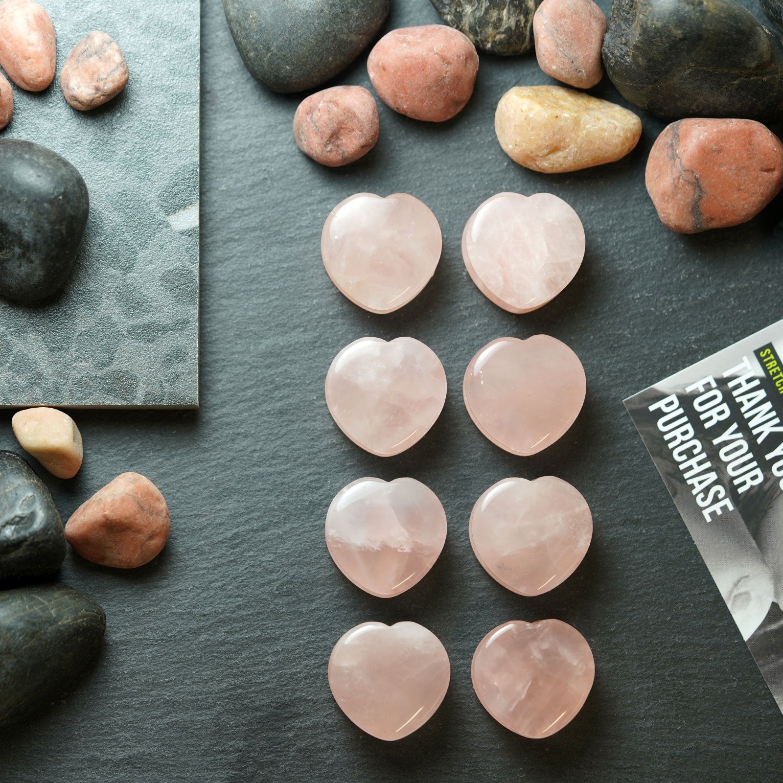 Rose Quartz Heart Shaped Double Flare Stone Plug Group Shot