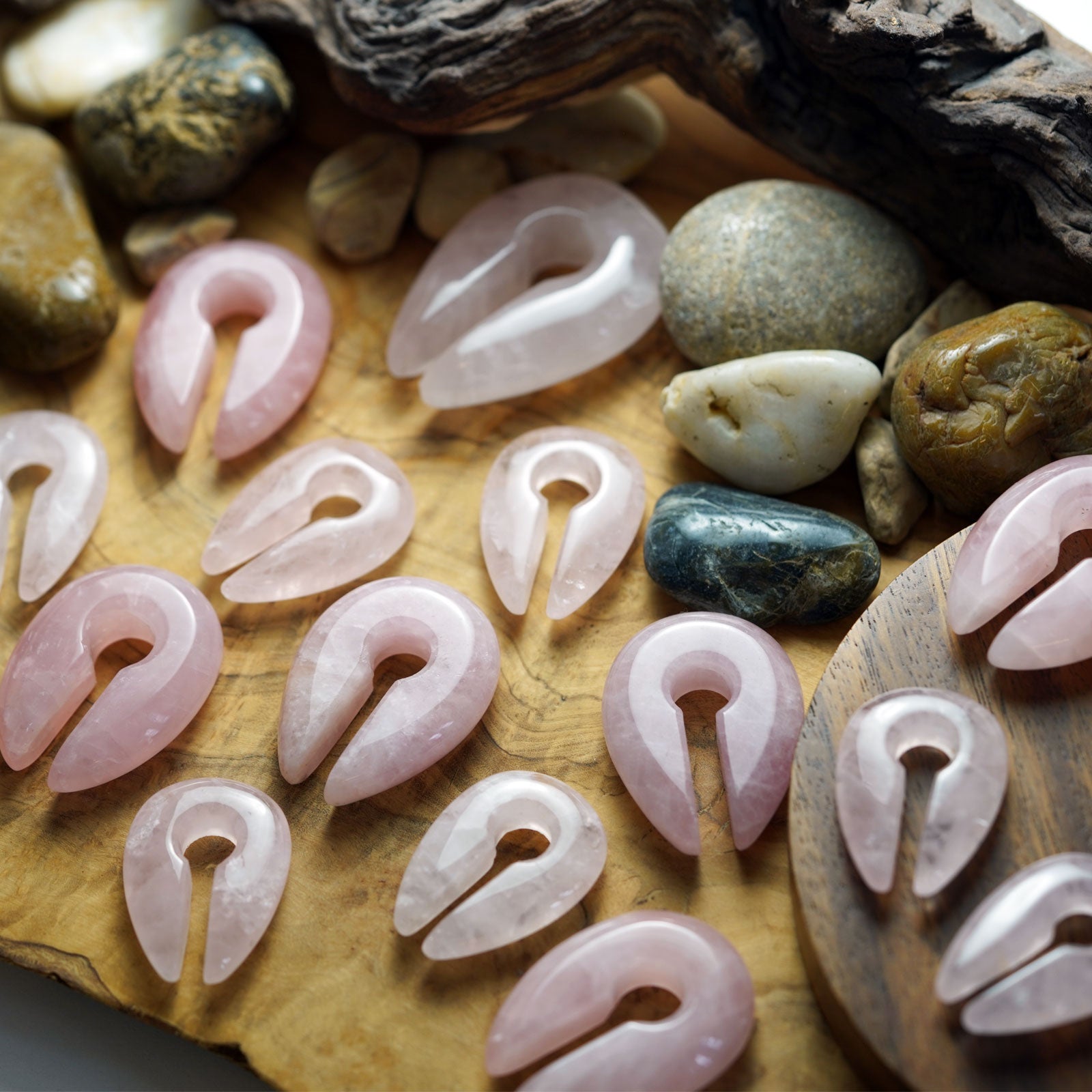Rose Quartz Keyhole Stone Ear Weights Group Shot Two