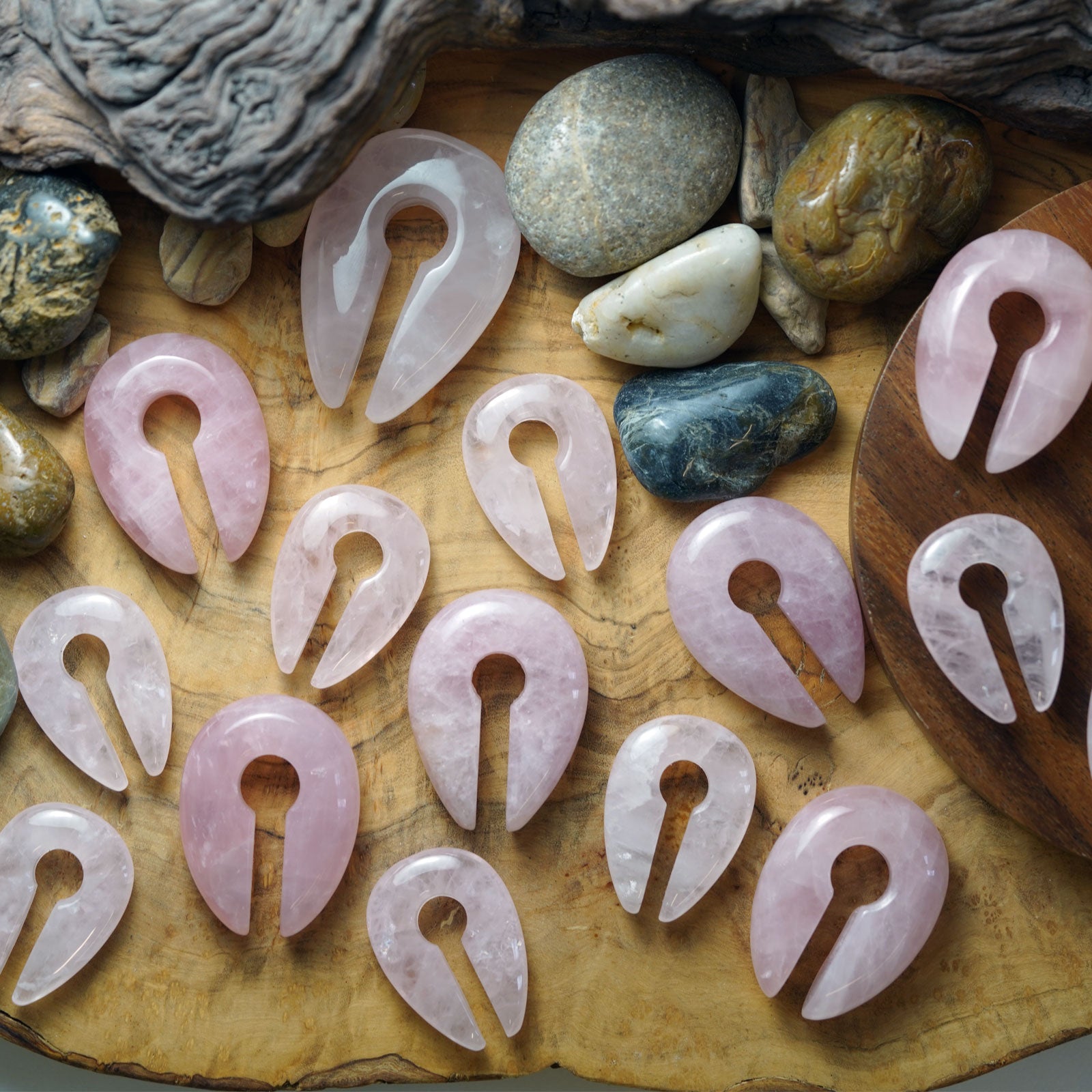 Rose Quartz Keyhole Stone Ear Weights Group Shot