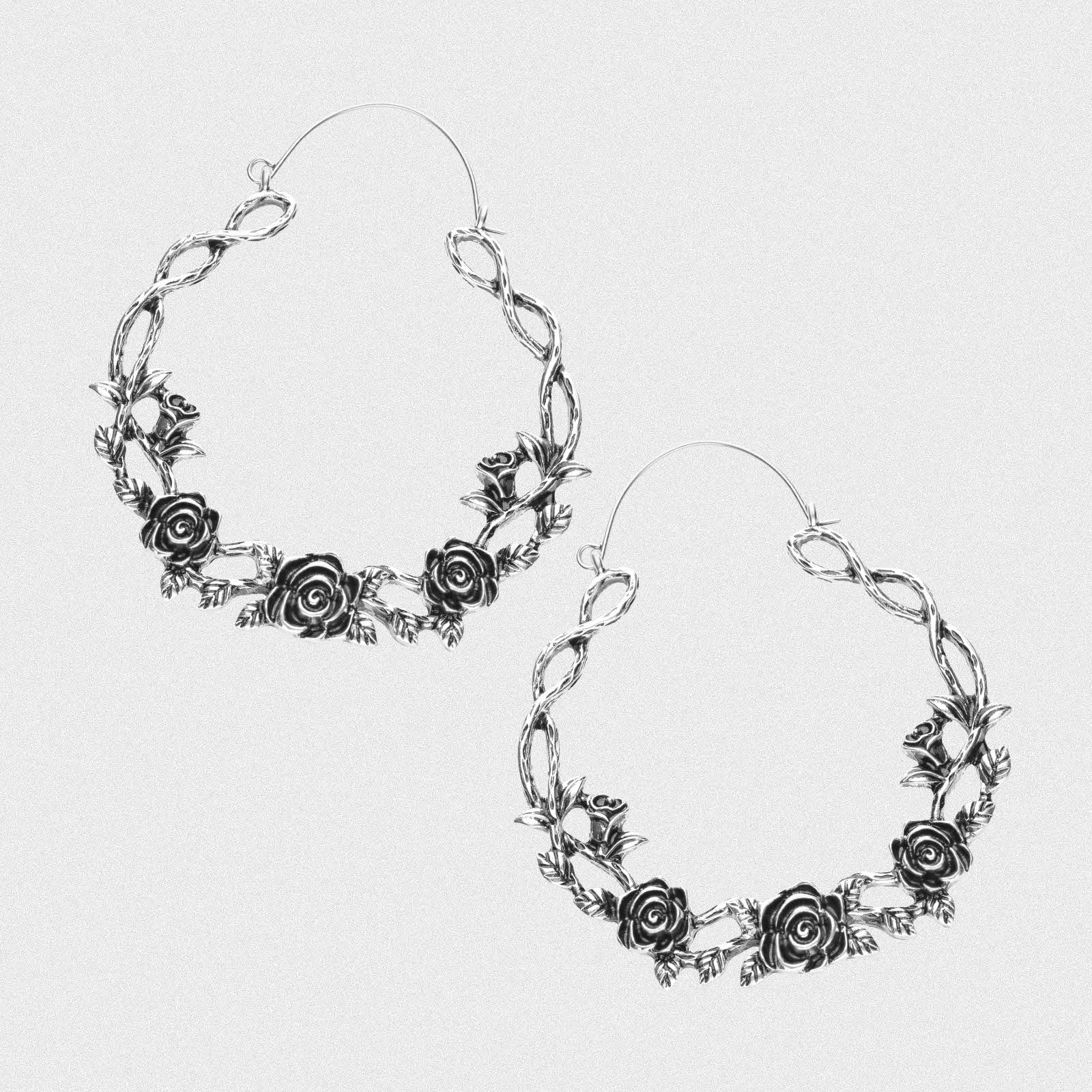 Rose Vine Antique Silver Plug Hoops