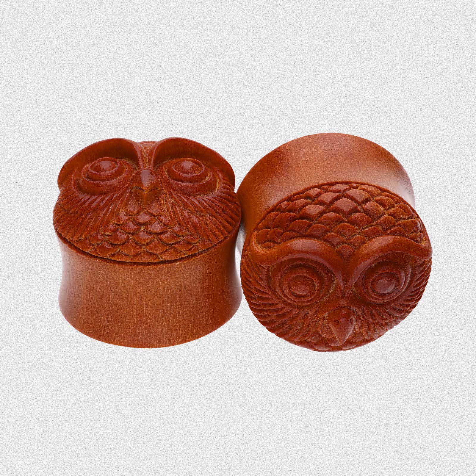 Saba Wood Double Flare Plug With Owl Carving