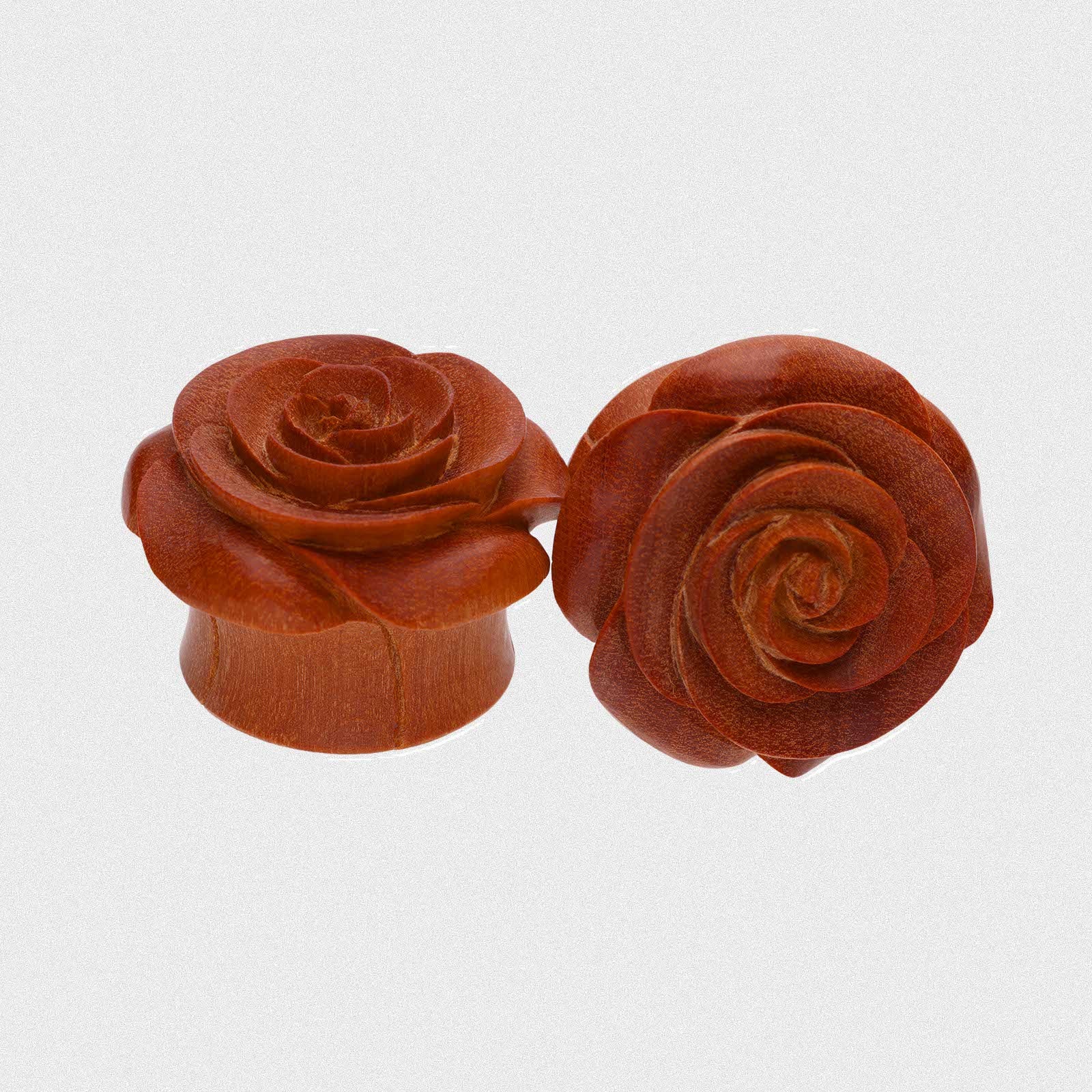 Saba Wood Double Flare Plug With Rose Bud Carving