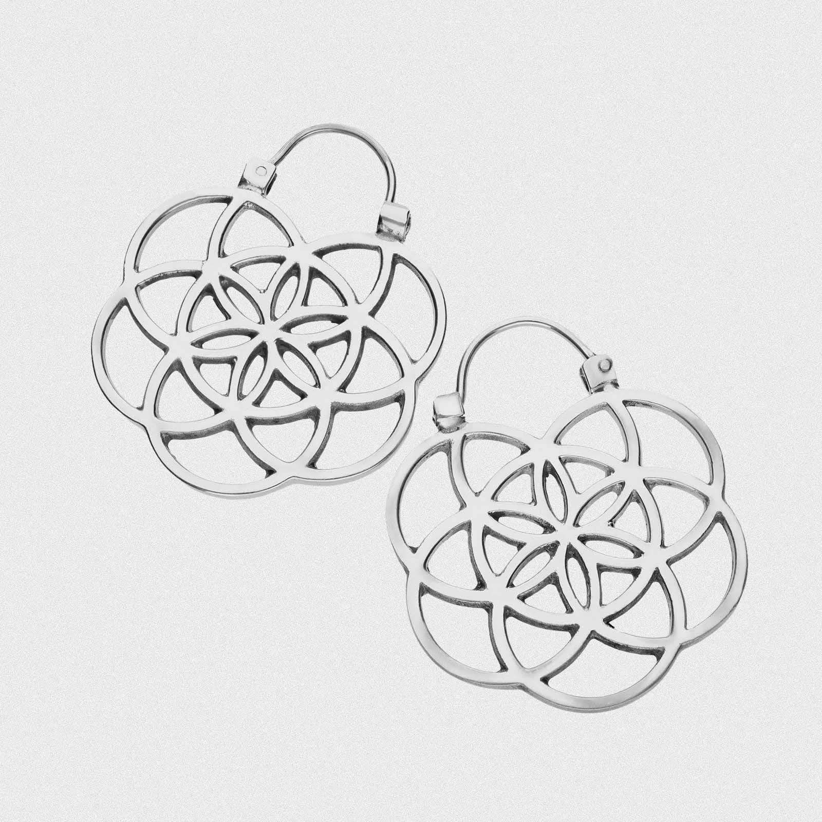 Seed Of Life White Brass Mini Plug Hoops