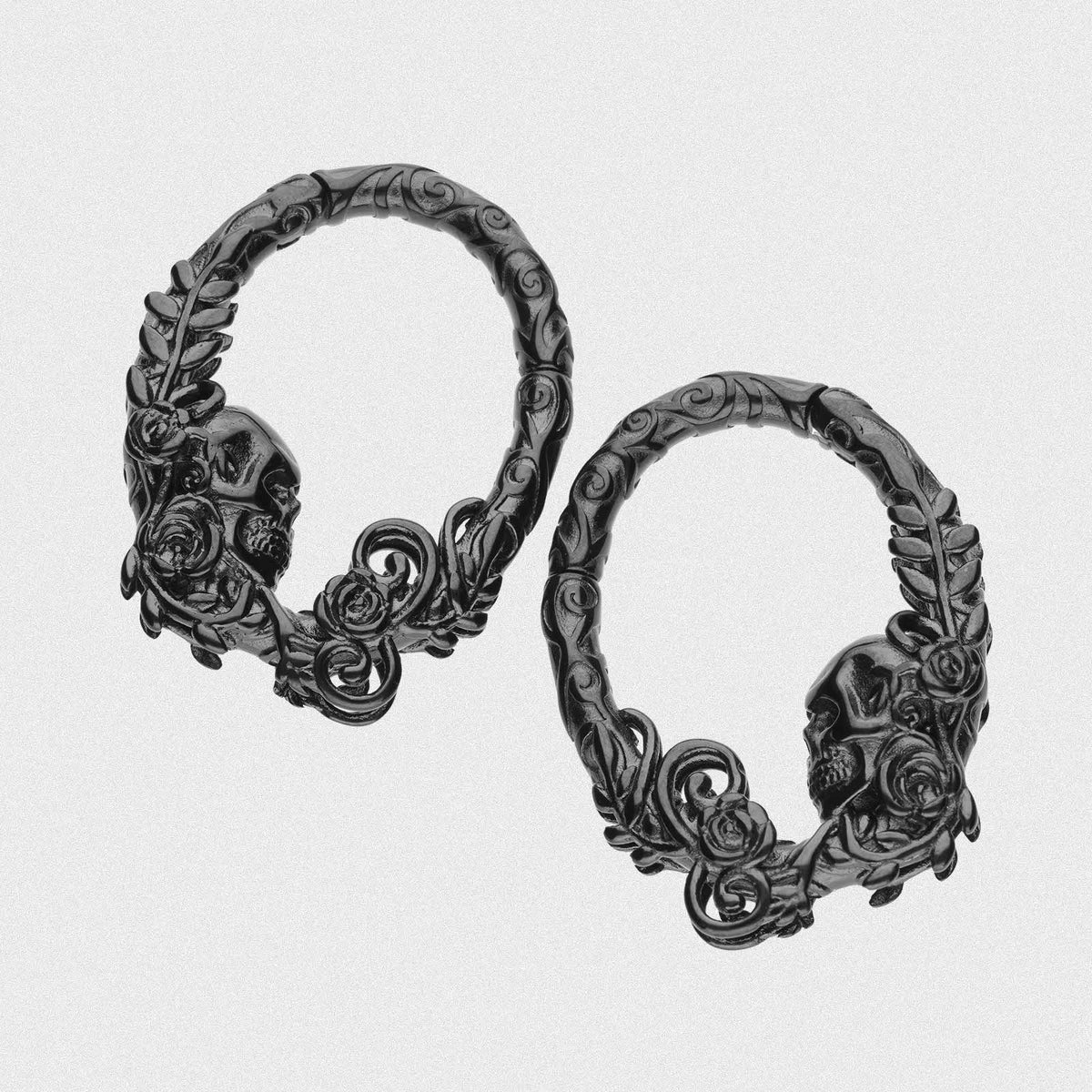 Skull And Rose Vine Black PVD Magnetic Ear Weight