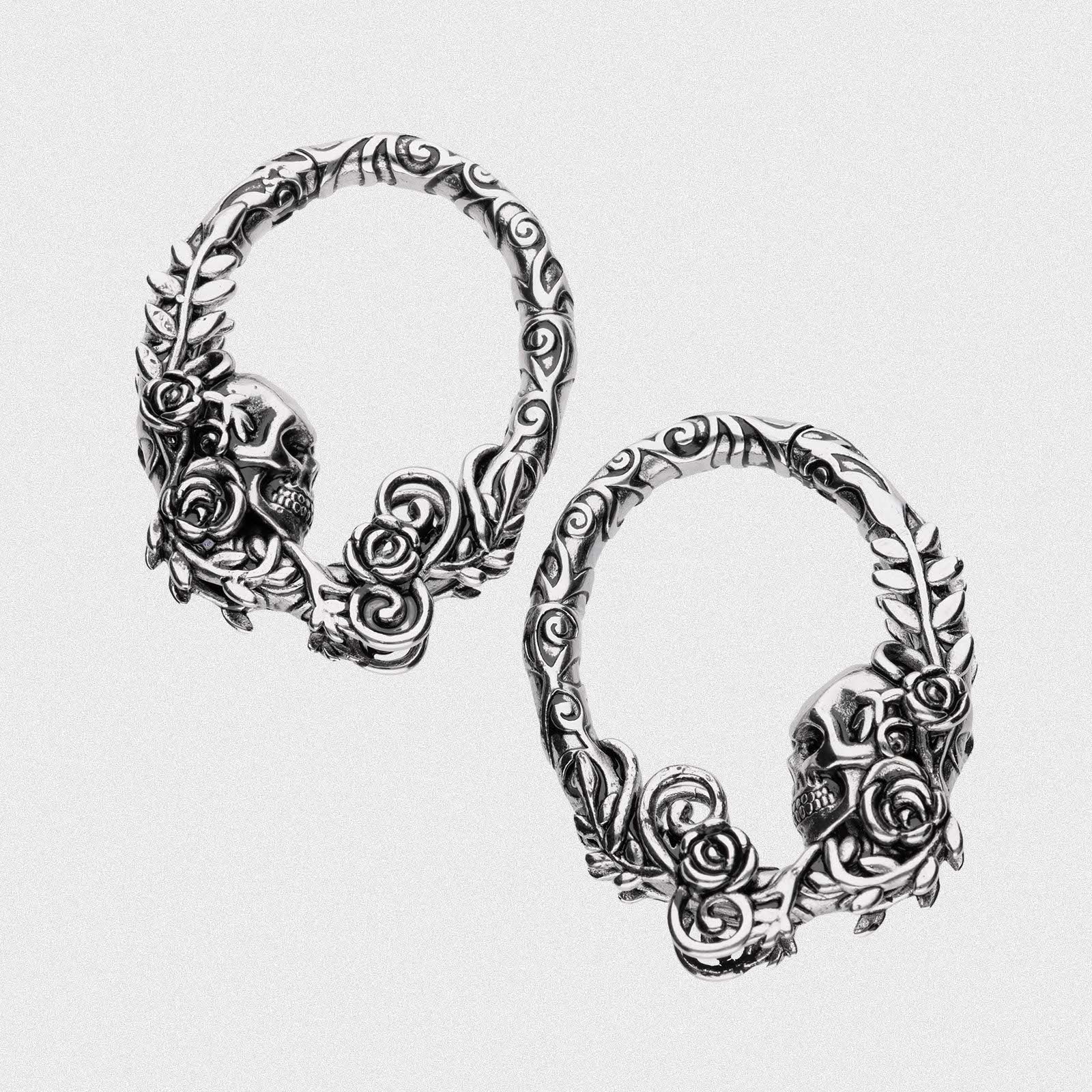 Skull And Rose Vine Surgical Steel Magnetic Ear Weight