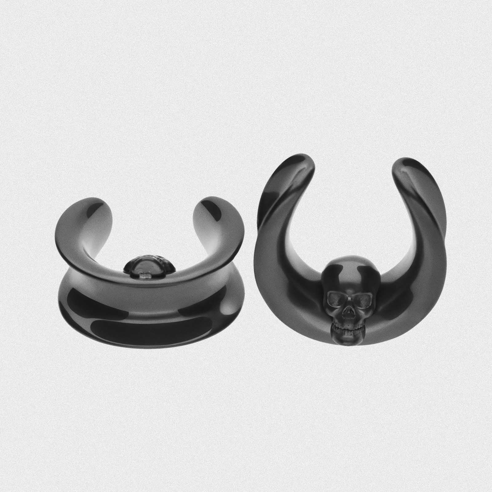 Skull Black PVD Saddle Plug Ear Weight