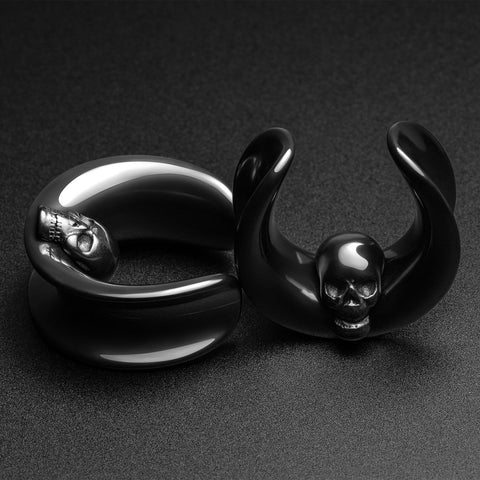 Skull Black PVD Saddle Plug Ear Weight