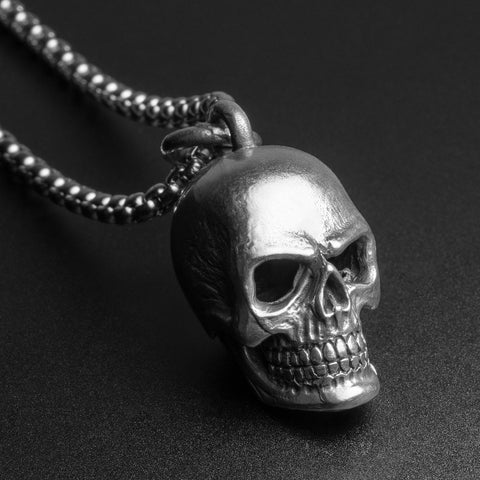 Skull White Brass Pendant With Surgical Steel Box Chain