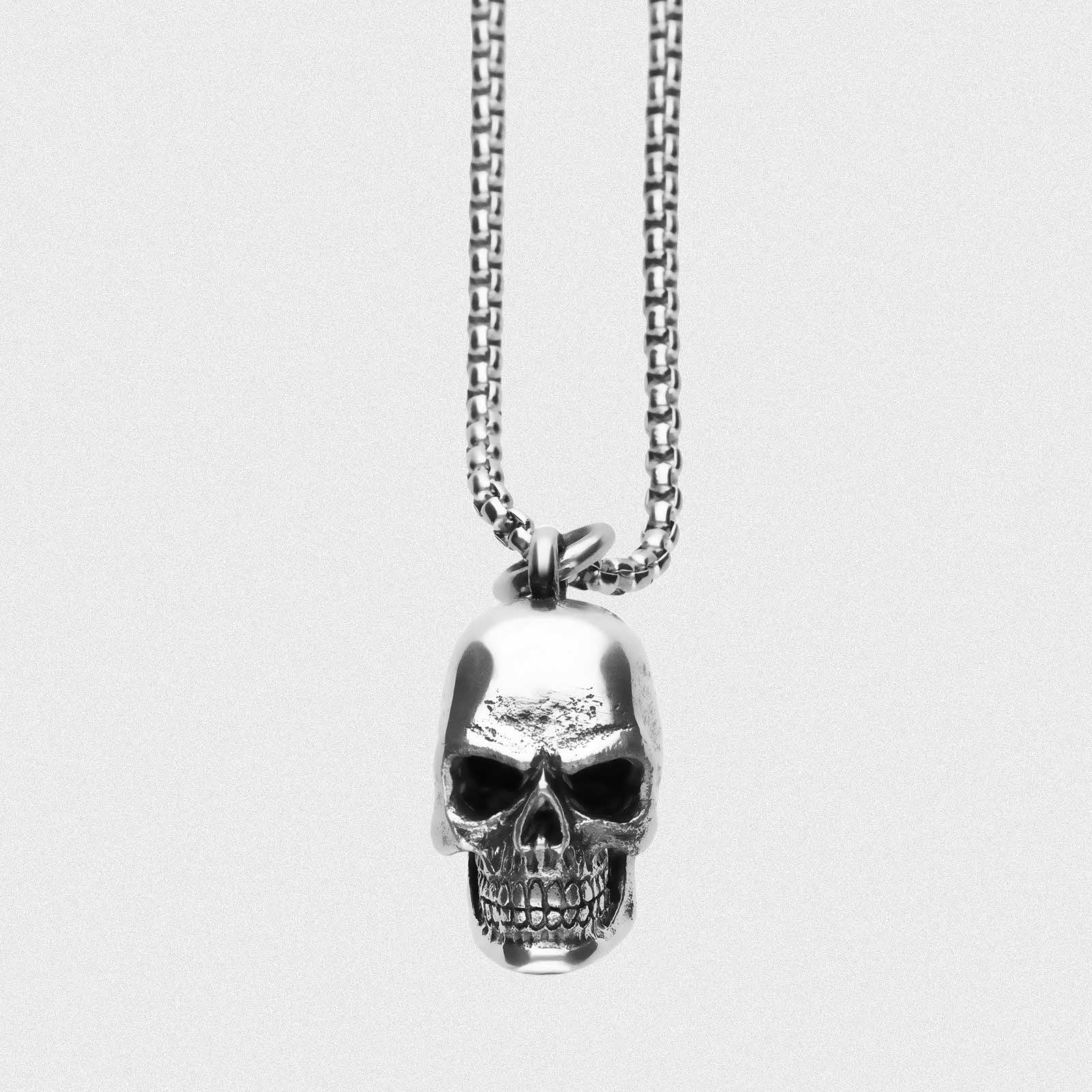 Skull White Brass Pendant With Surgical Steel Box Chain