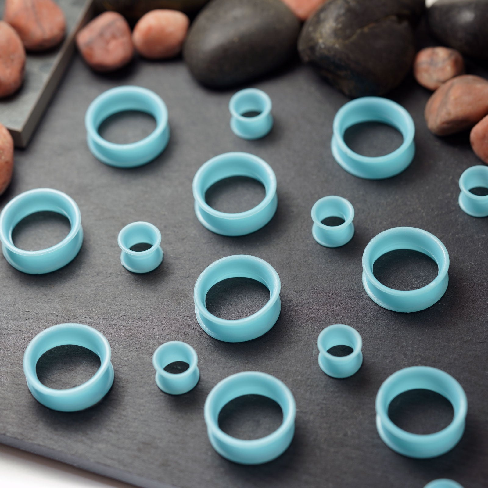 Sky Blue Pearl Silicone Double Flare Tunnel Group Shot