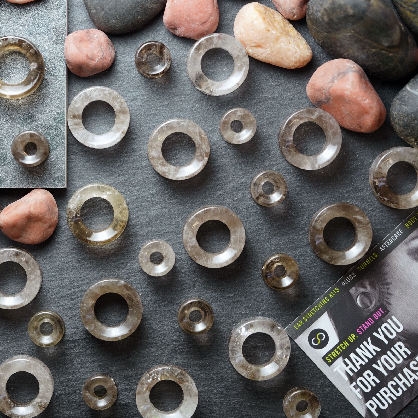 Smokey Quartz Double Flare Concave Stone Tunnel Group Shot