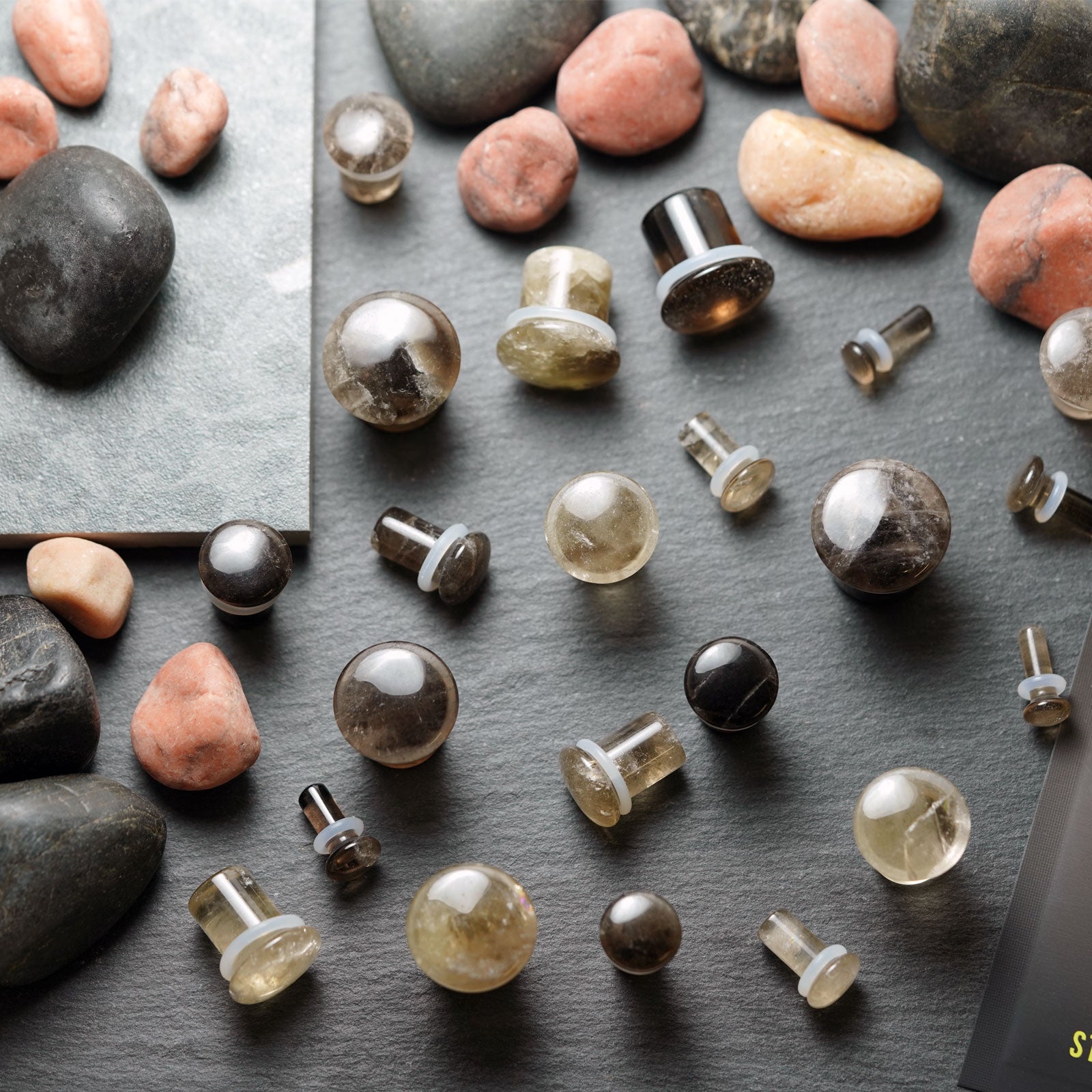 Smokey Quartz Single Flare Convex Stone Plug Group Shot