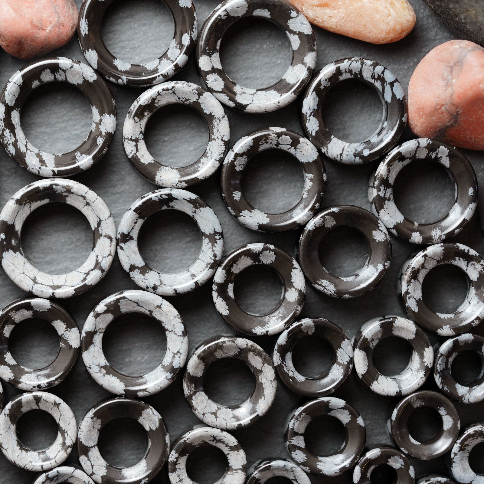 Snowflake Obsidian Double Flare Concave Stone Tunnel Group Shot