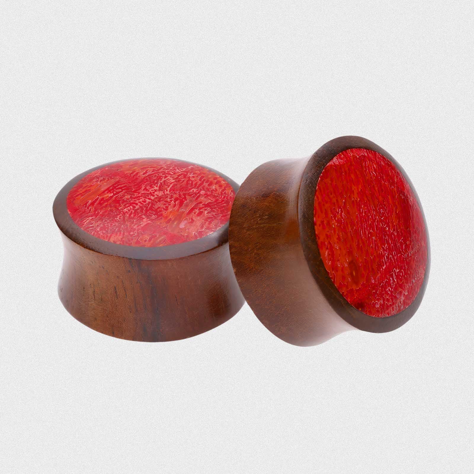 Sono Wood Double Flare Convex Plug With Red Coral Inlay