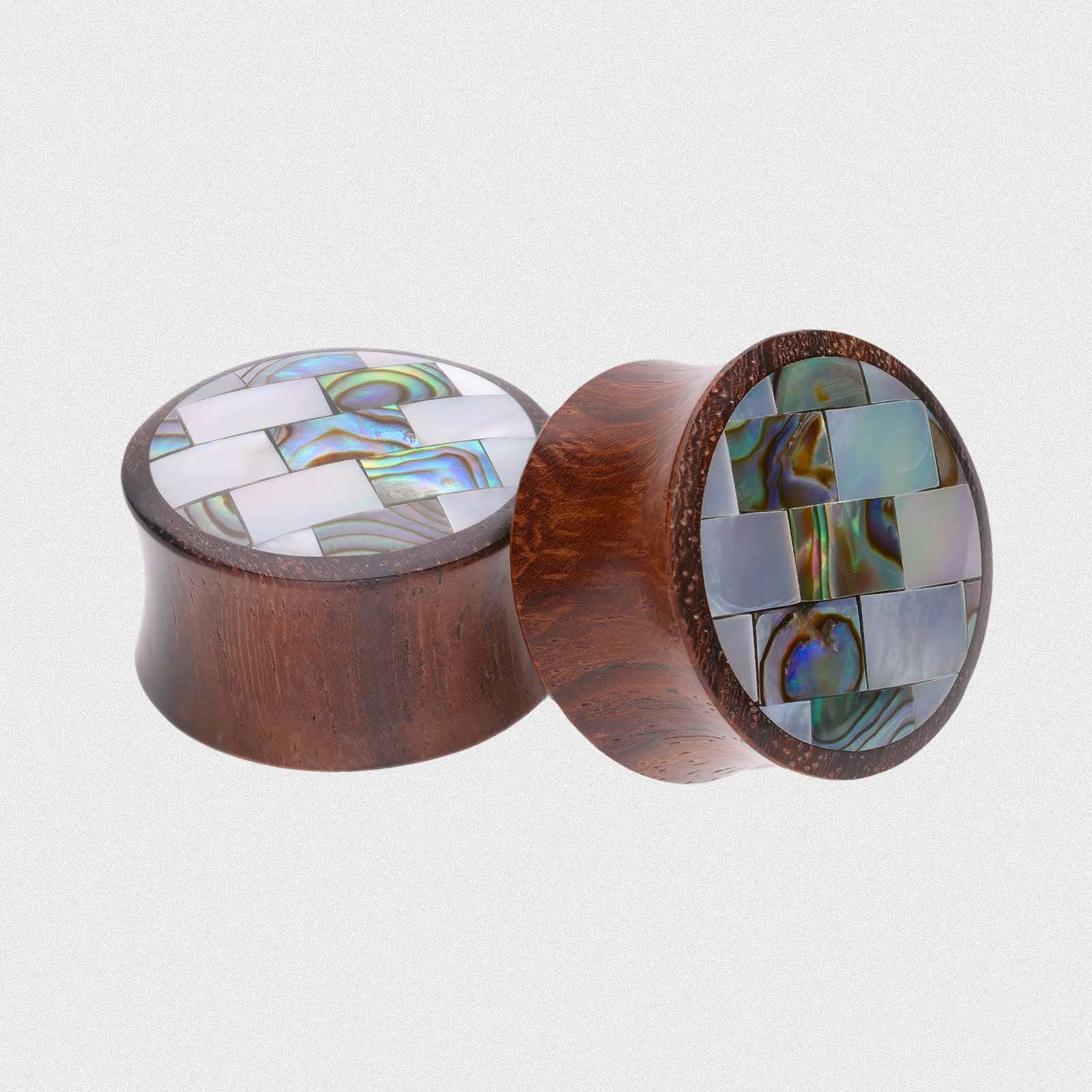 Sono Wood Double Flare Plug With Abalone Shell & MOP Mosaic Inlay