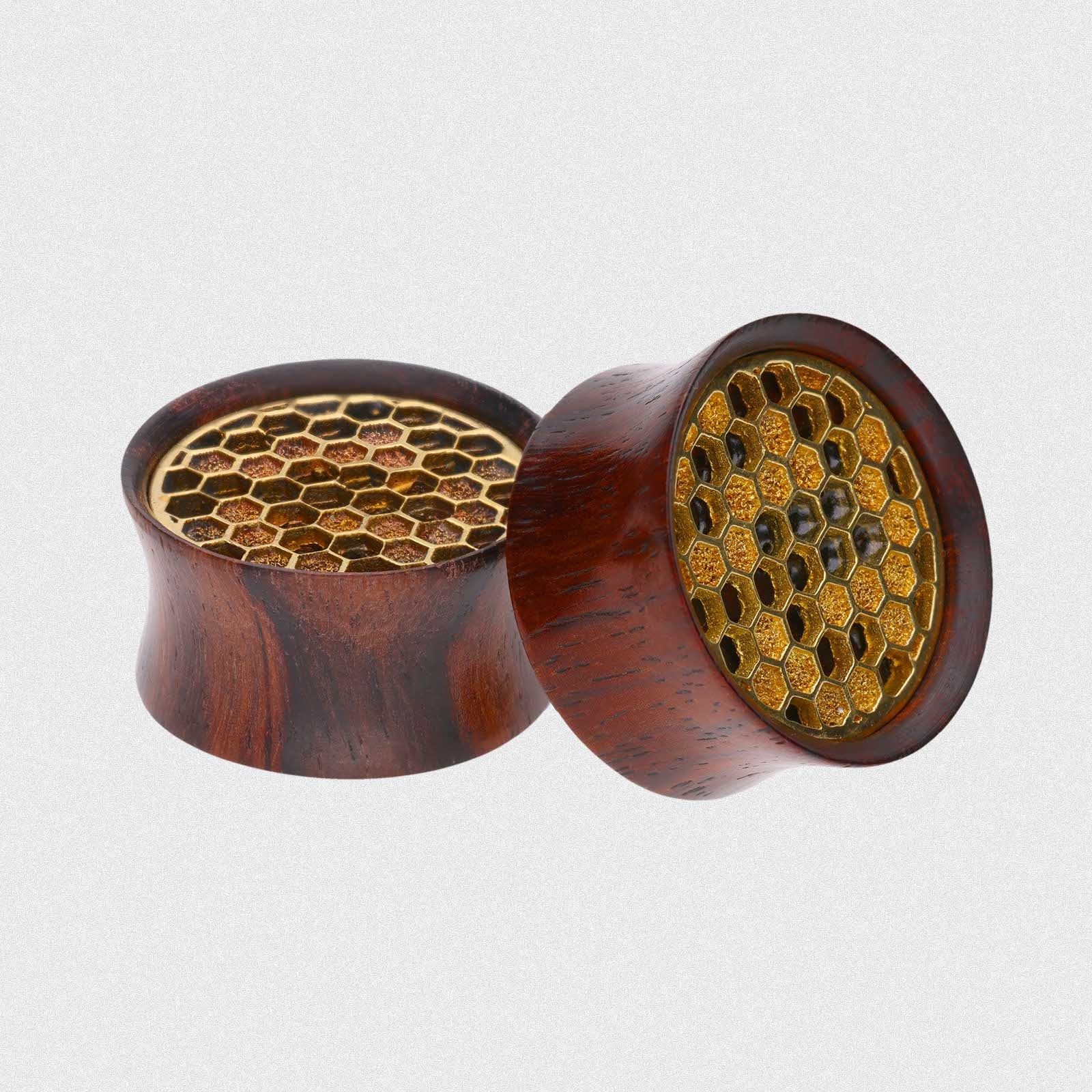 Sono Wood Double Flare Plug With Brass Honeycomb Inlay