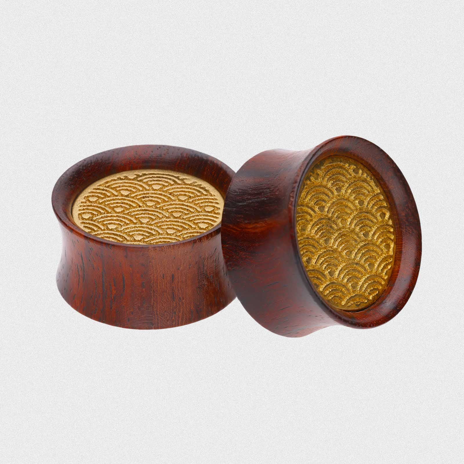 Sono Wood Double Flare Plug With Brass Japanese Wave Inlay